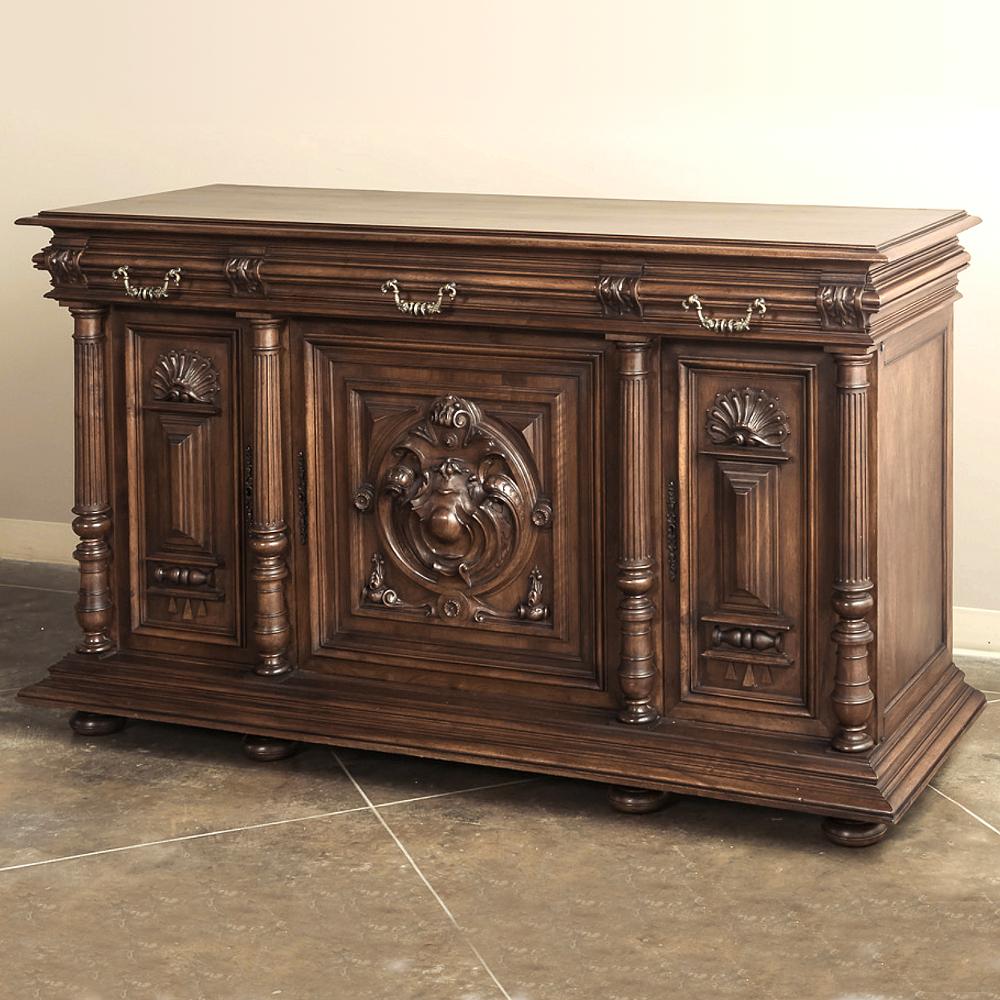 Hand-Carved 19th Century Renaissance Henri II French Walnut Buffet