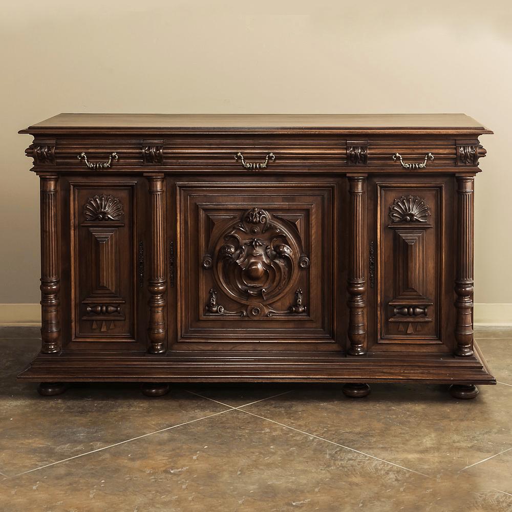 19th Century Renaissance Henri II French Walnut Buffet In Good Condition In Dallas, TX