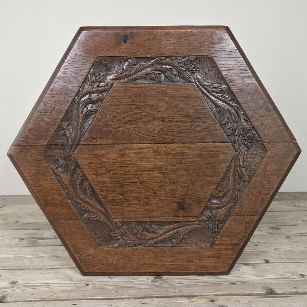 Hand-Carved 19th Century Renaissance Hexagonal End Table