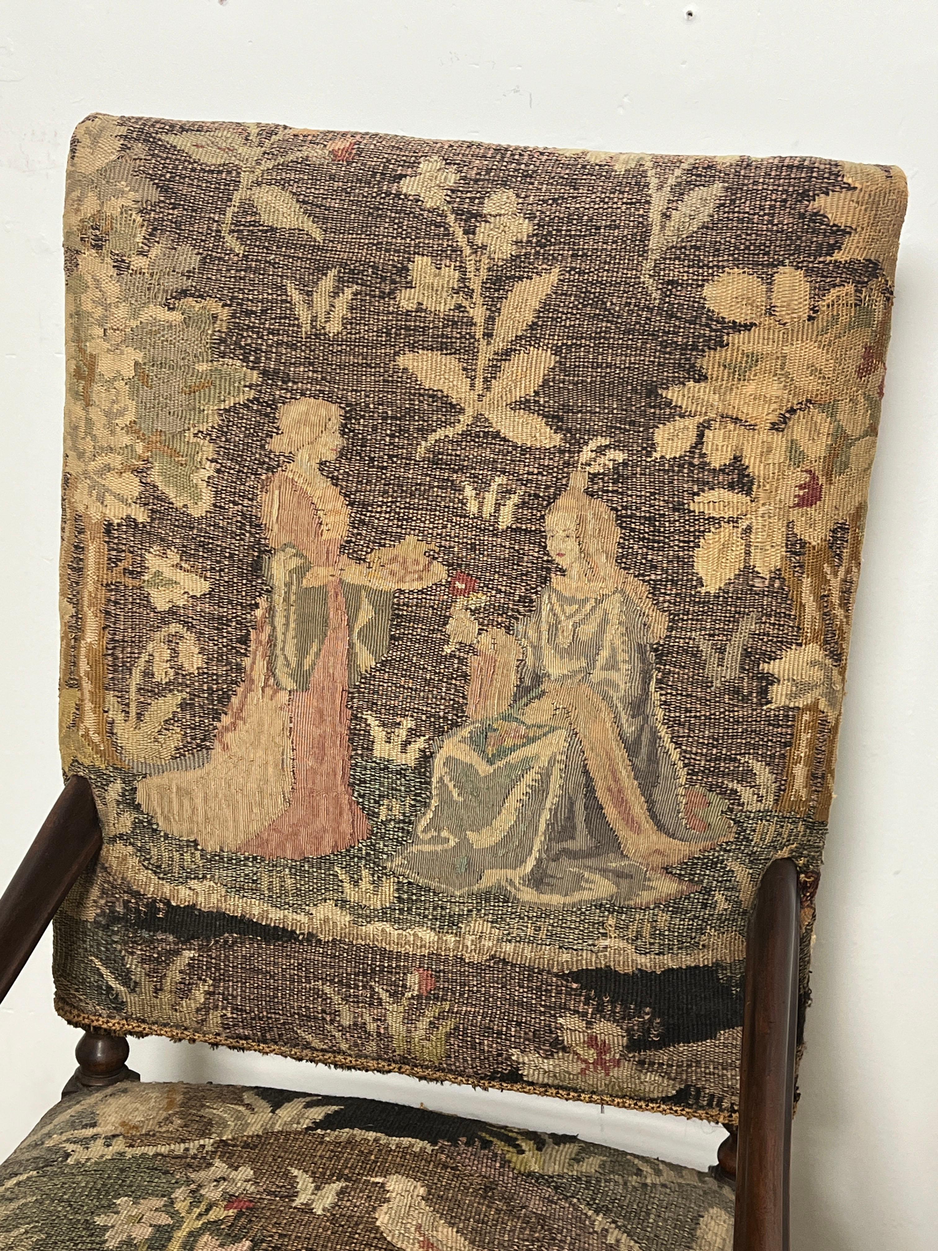 19th Century Renaissance Revival Arm Chair Upholstered in Belgian Tapestry  For Sale 5
