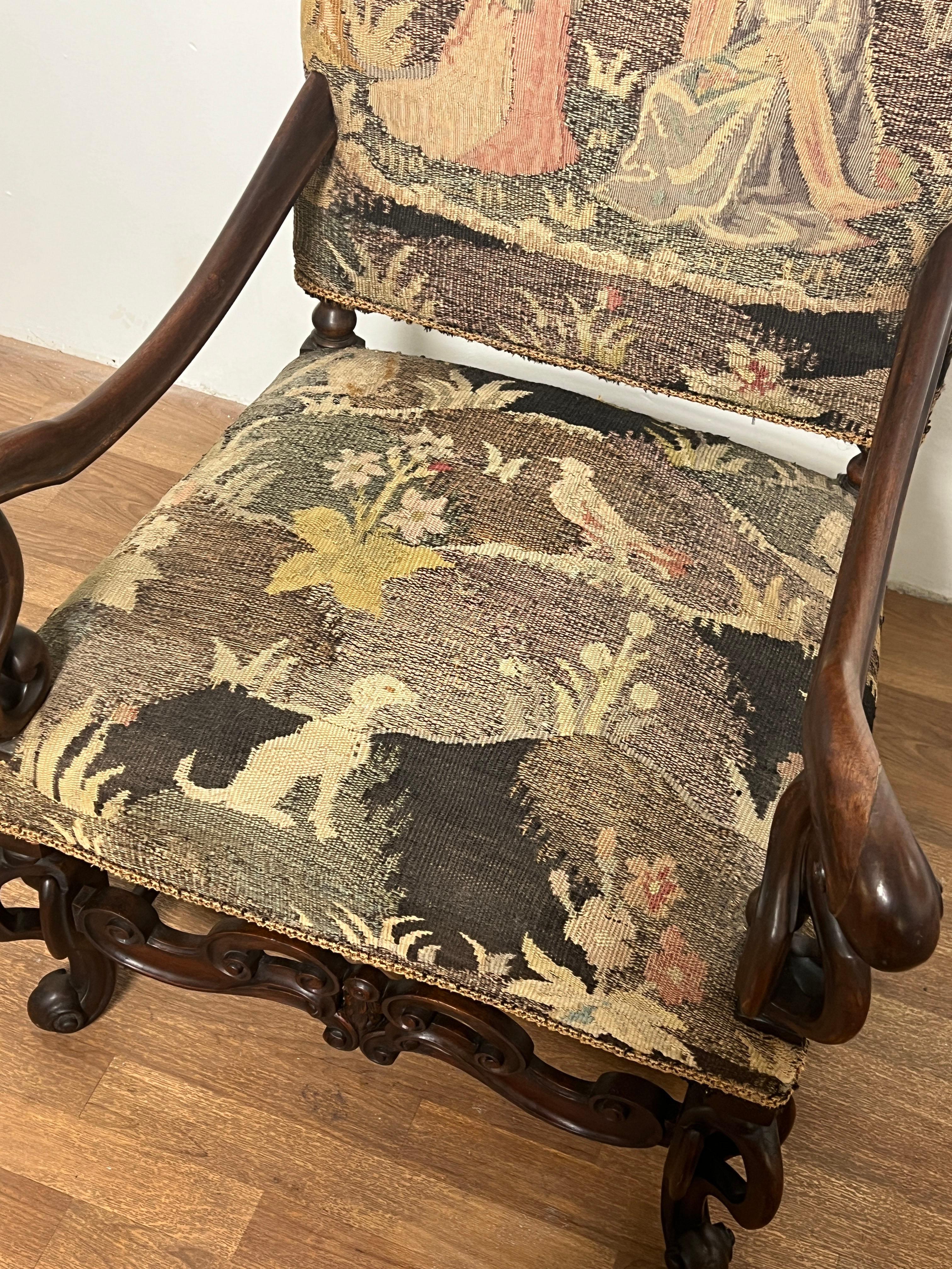 19th Century Renaissance Revival Arm Chair Upholstered in Belgian Tapestry  For Sale 6