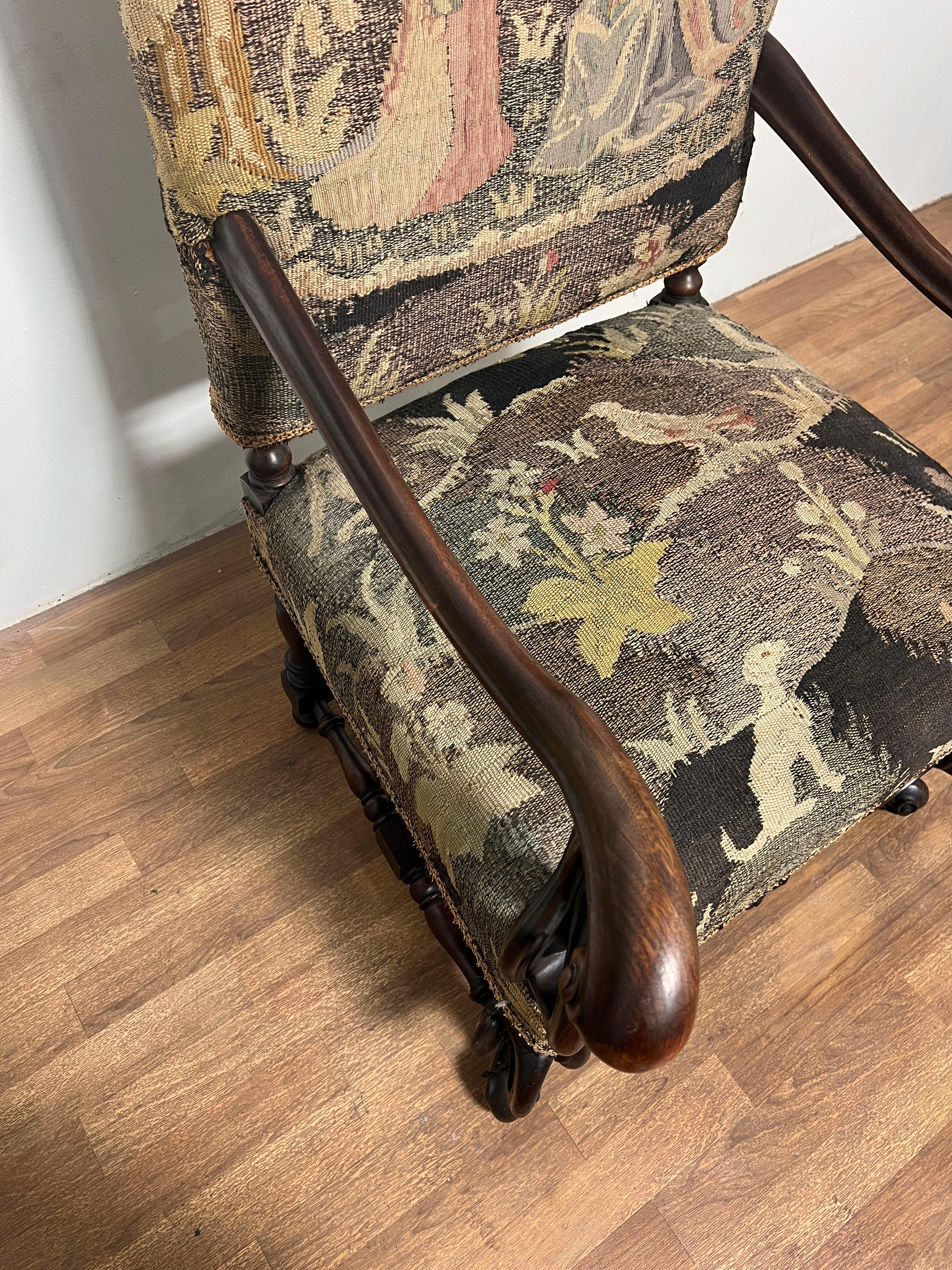19th Century Renaissance Revival Arm Chair Upholstered in Belgian Tapestry  For Sale 10