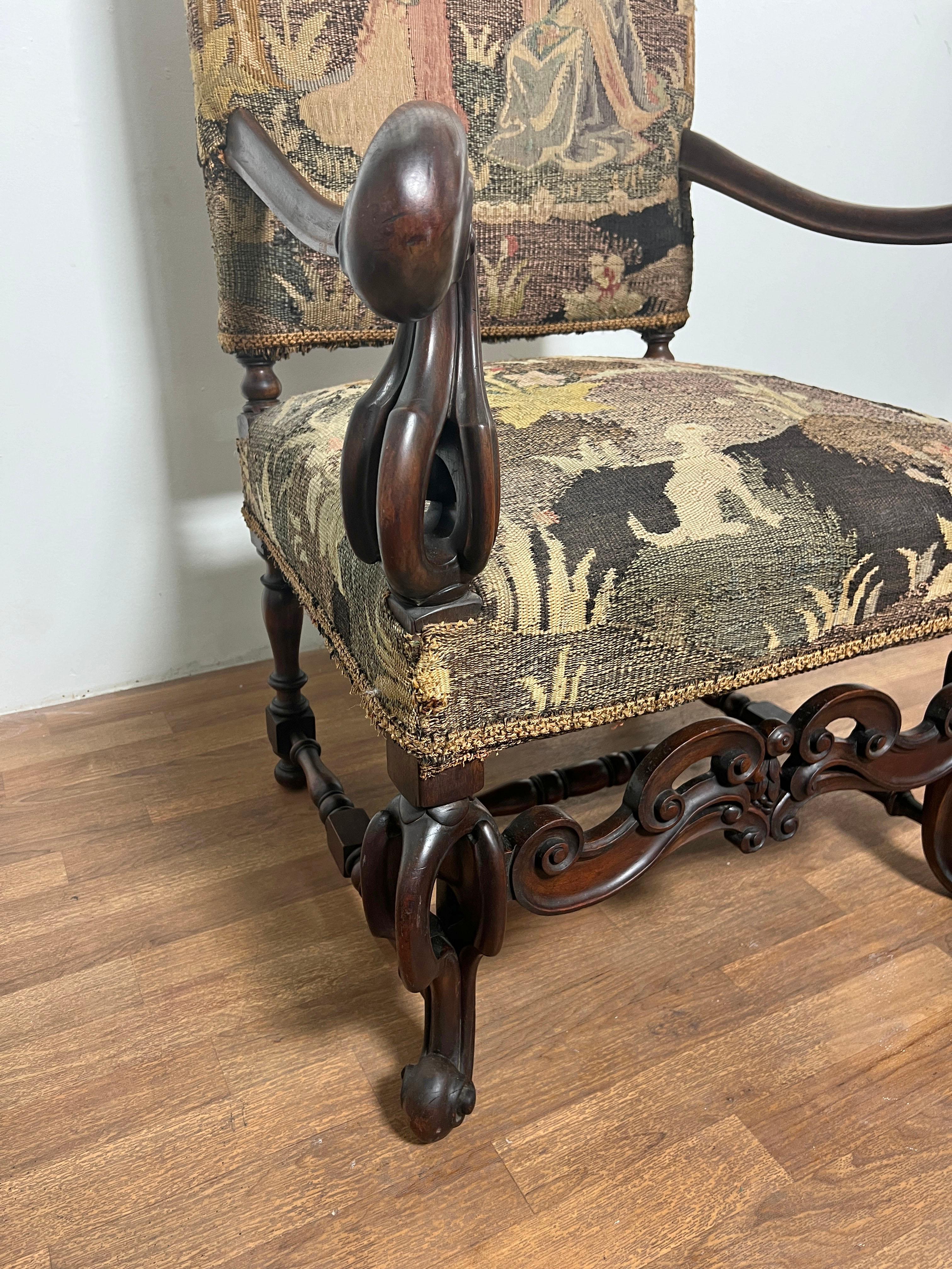 19th Century Renaissance Revival Arm Chair Upholstered in Belgian Tapestry  For Sale 11