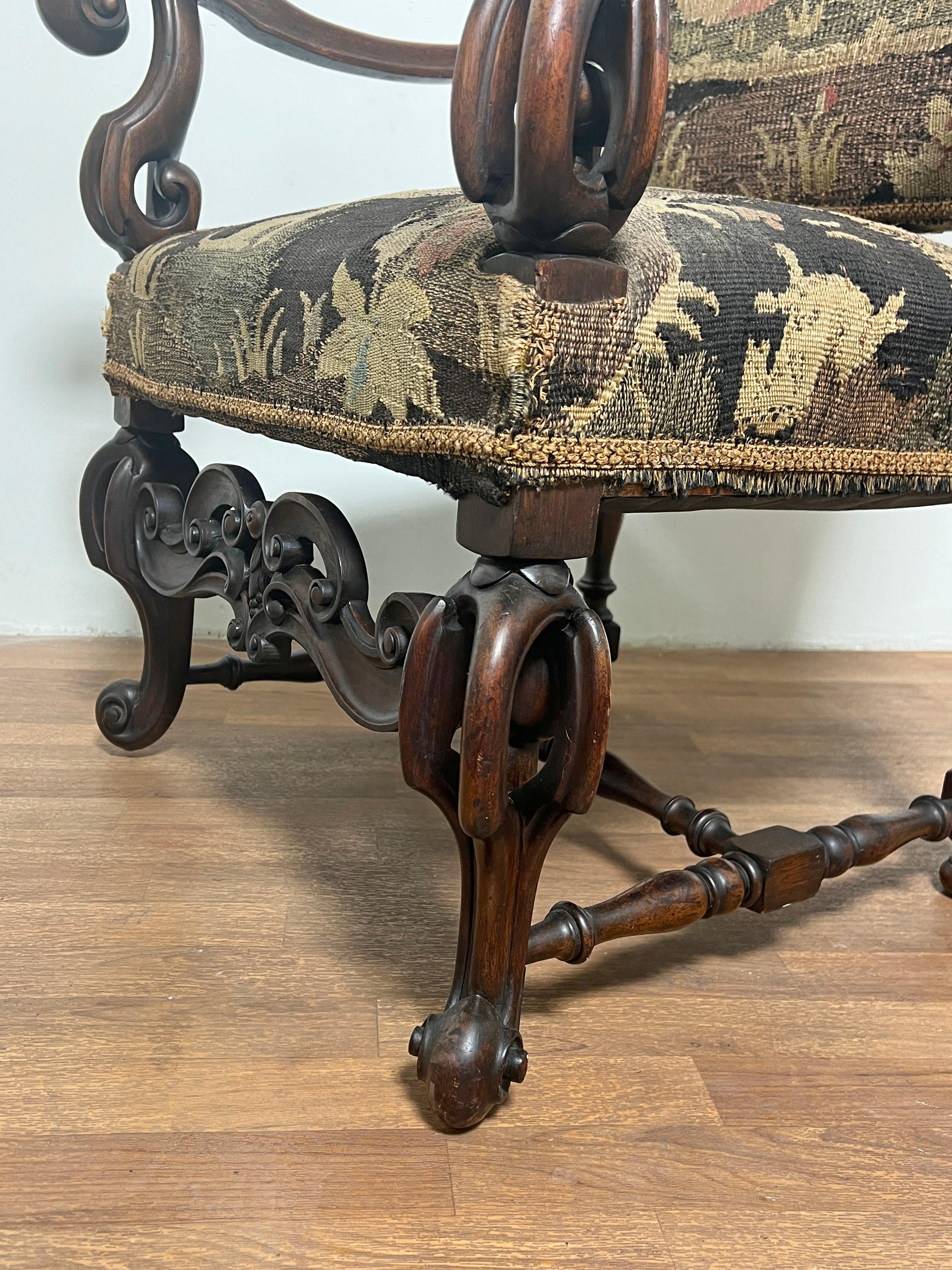 Unknown 19th Century Renaissance Revival Arm Chair Upholstered in Belgian Tapestry  For Sale