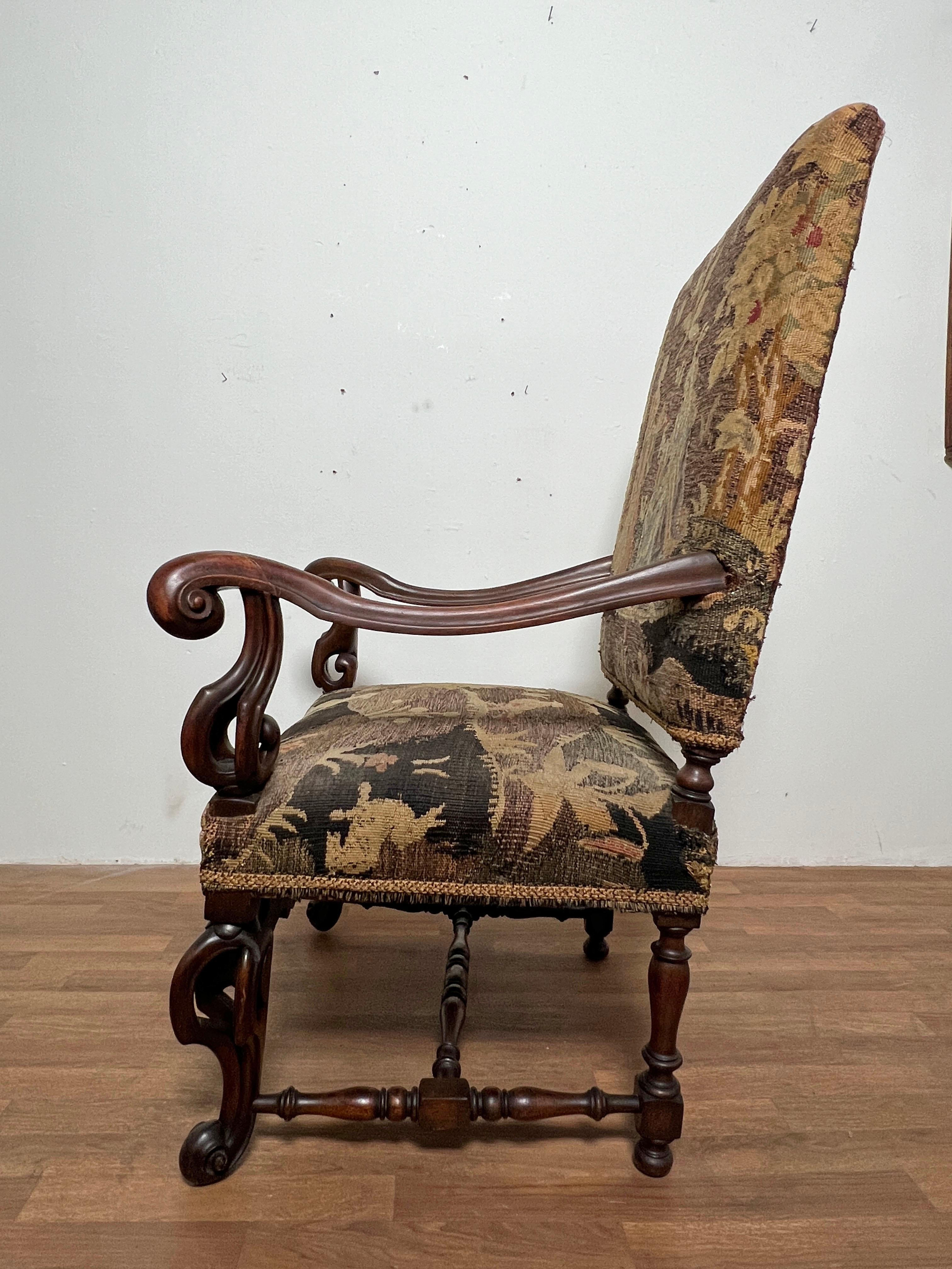 19th Century Renaissance Revival Arm Chair Upholstered in Belgian Tapestry  In Good Condition For Sale In Peabody, MA