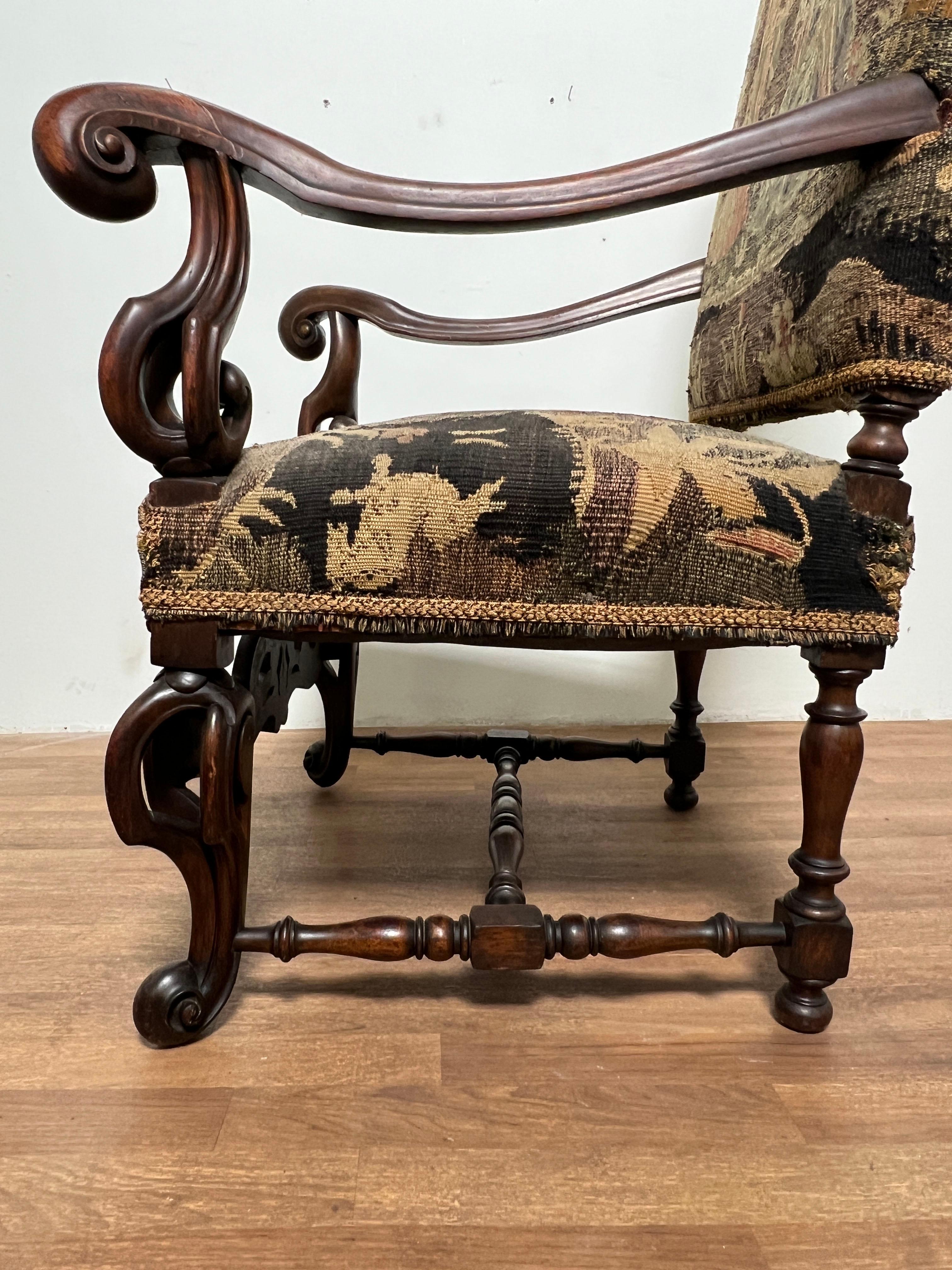 Upholstery 19th Century Renaissance Revival Arm Chair Upholstered in Belgian Tapestry  For Sale