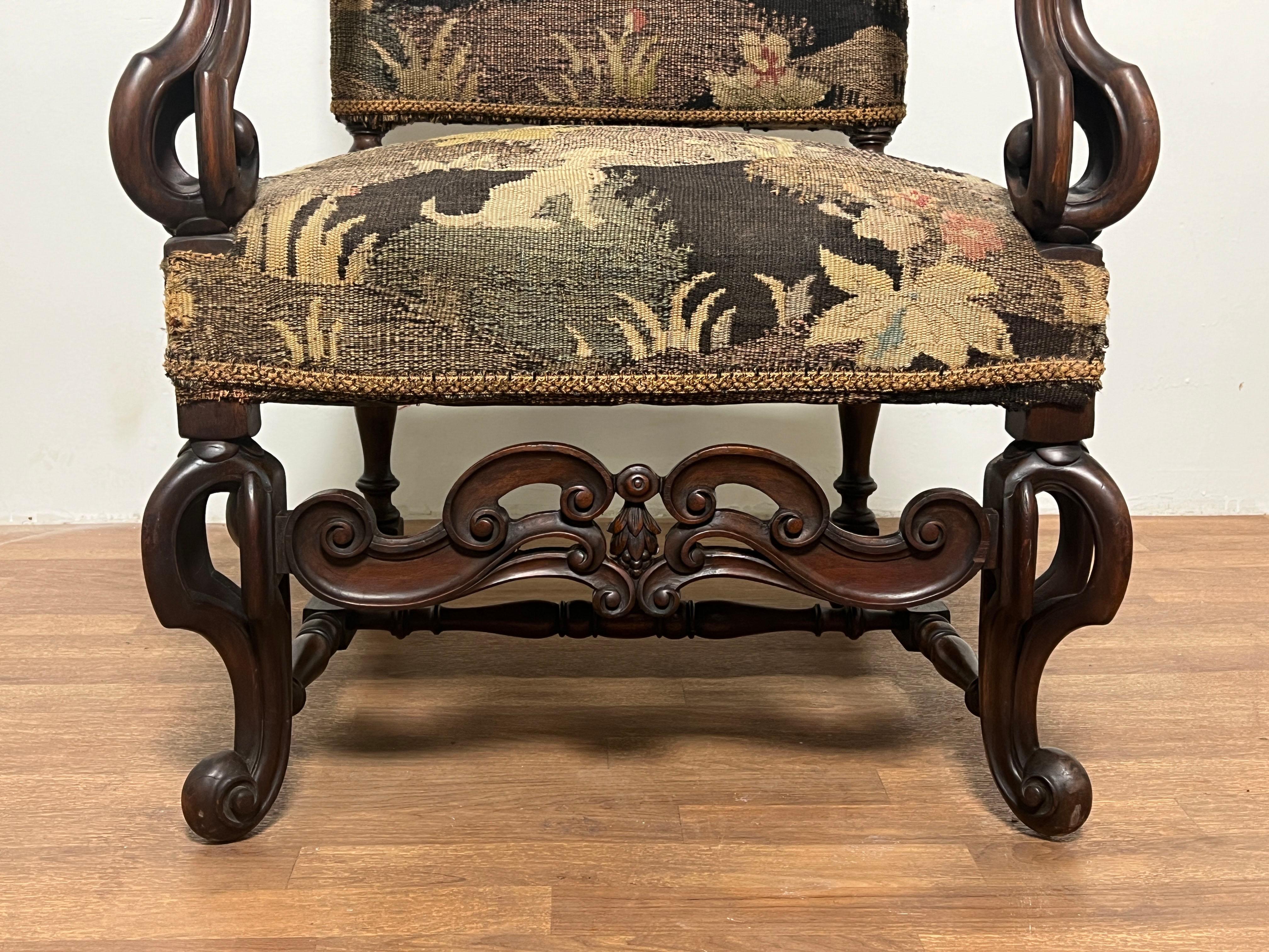 19th Century Renaissance Revival Arm Chair Upholstered in Belgian Tapestry  For Sale 4