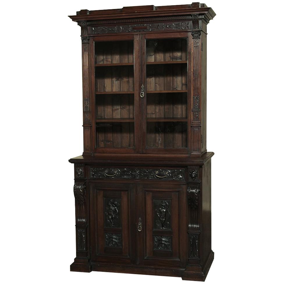 19th Century Renaissance Revival Bookcase with Angels, Putti For Sale