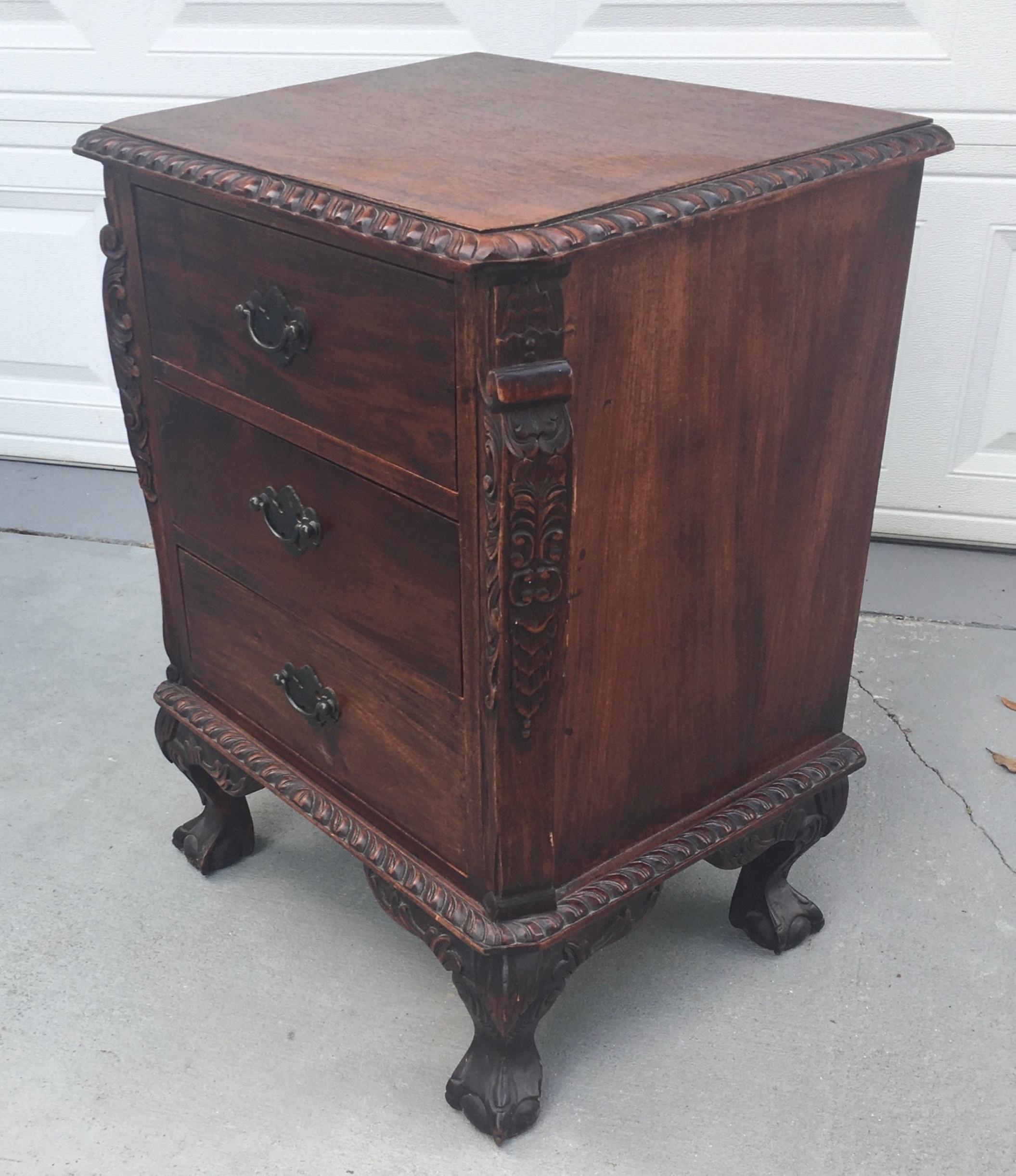 Italian 19th Century Renaissance Revival Carved Mahogany Three Drawer Nightstand