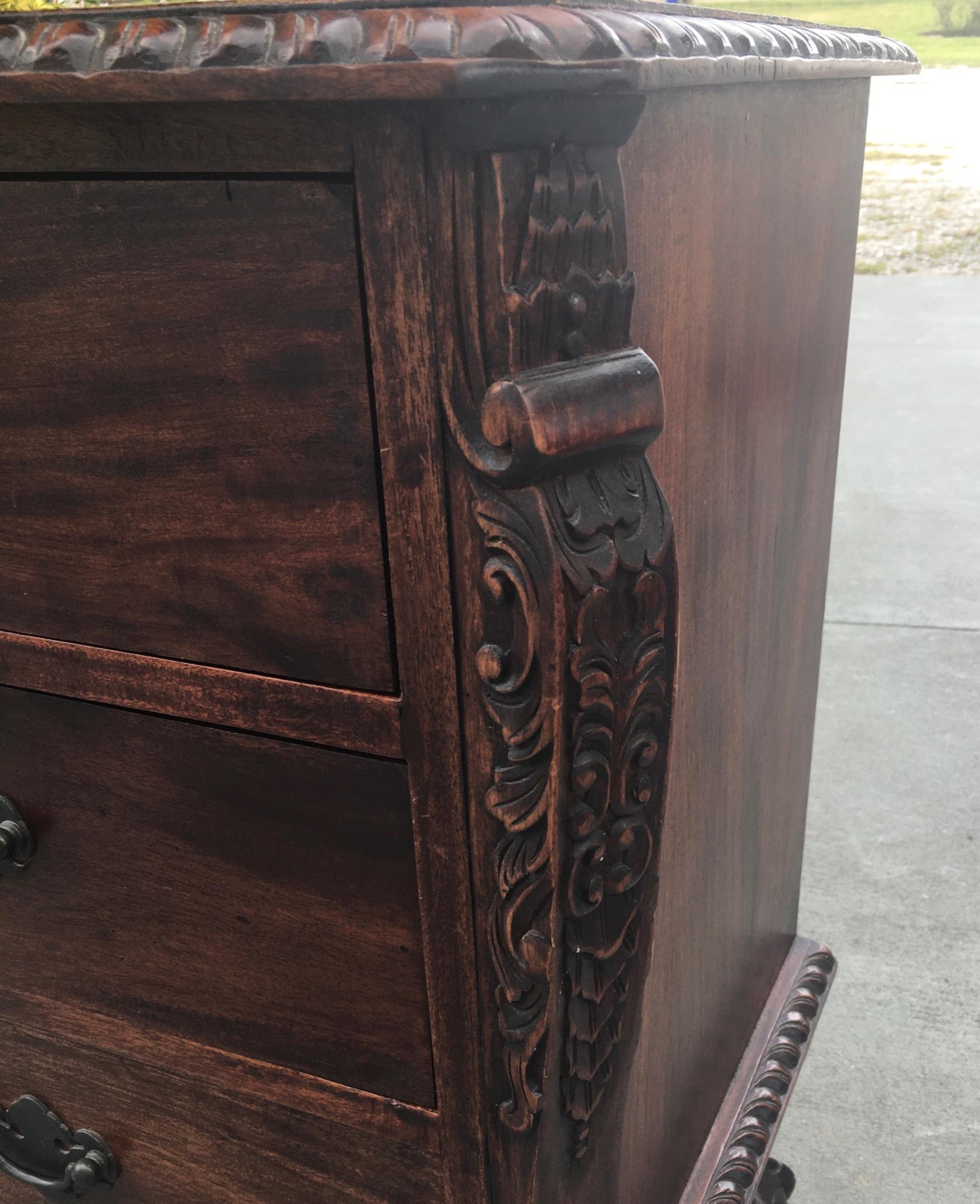 19th Century Renaissance Revival Carved Mahogany Three Drawer Nightstand 5