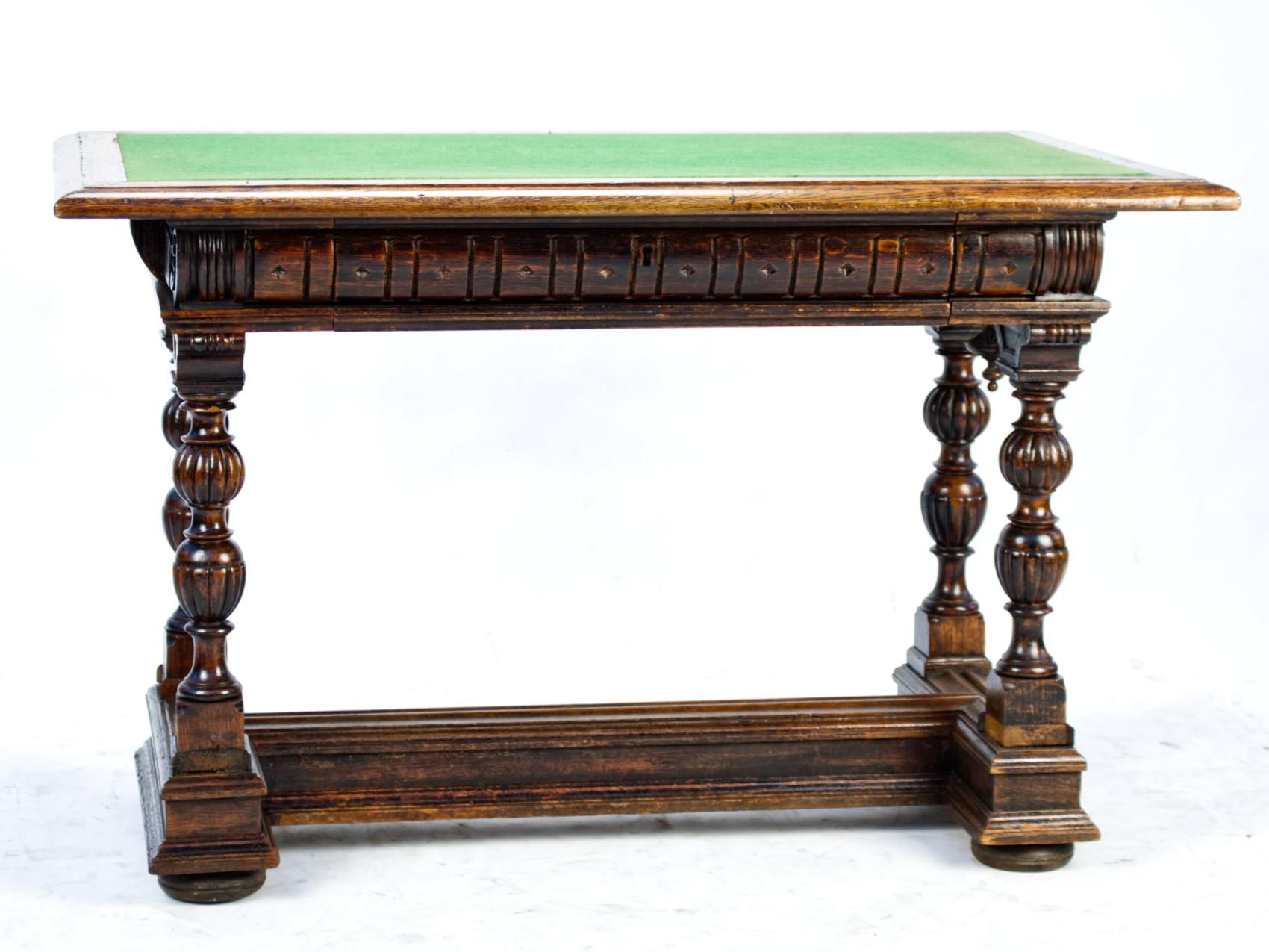 19th century hand carved small desk in original condition, can be used as a console table. Very stabile.