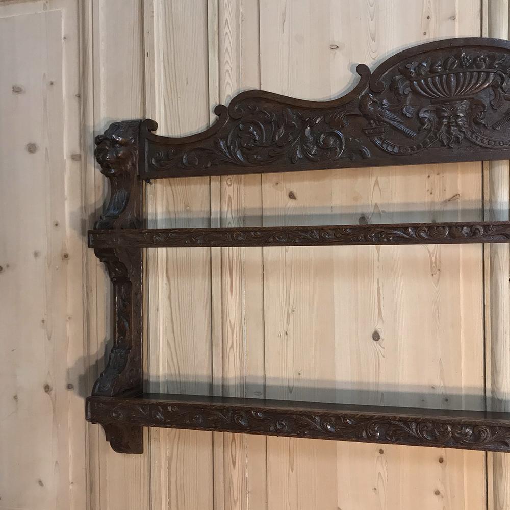 19th Century Renaissance Revival Carved Wood Wall Shelf In Good Condition For Sale In Dallas, TX