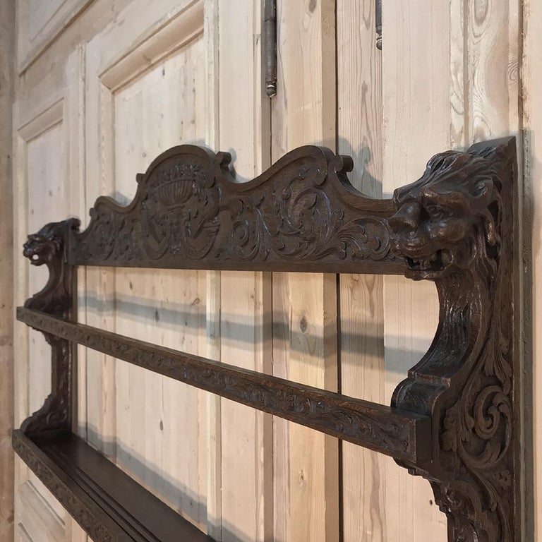 Oak 19th Century Renaissance Revival Carved Wood Wall Shelf For Sale