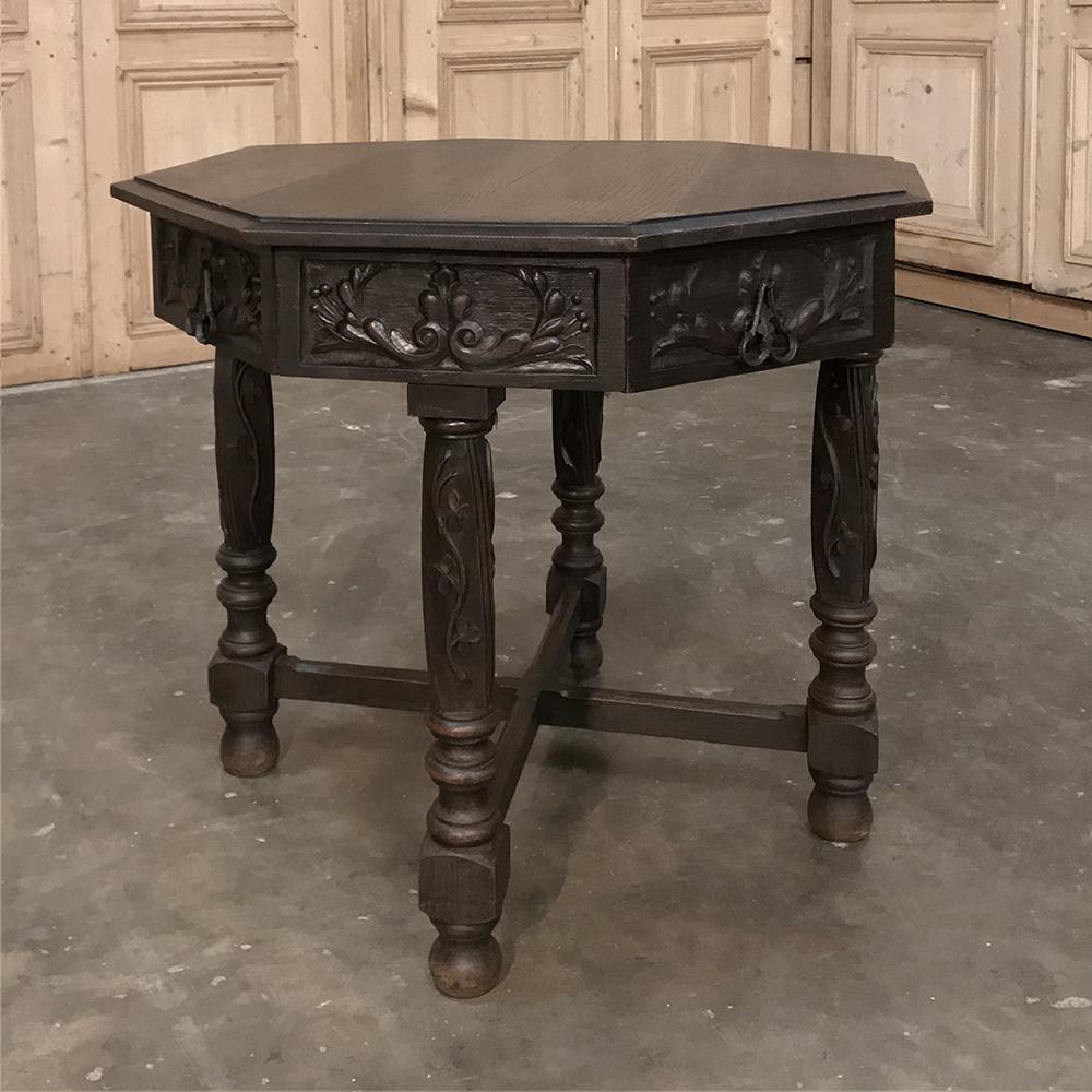 19th Century Renaissance Revival French Hand Carved Octagonal End/Game Table In Good Condition In Dallas, TX