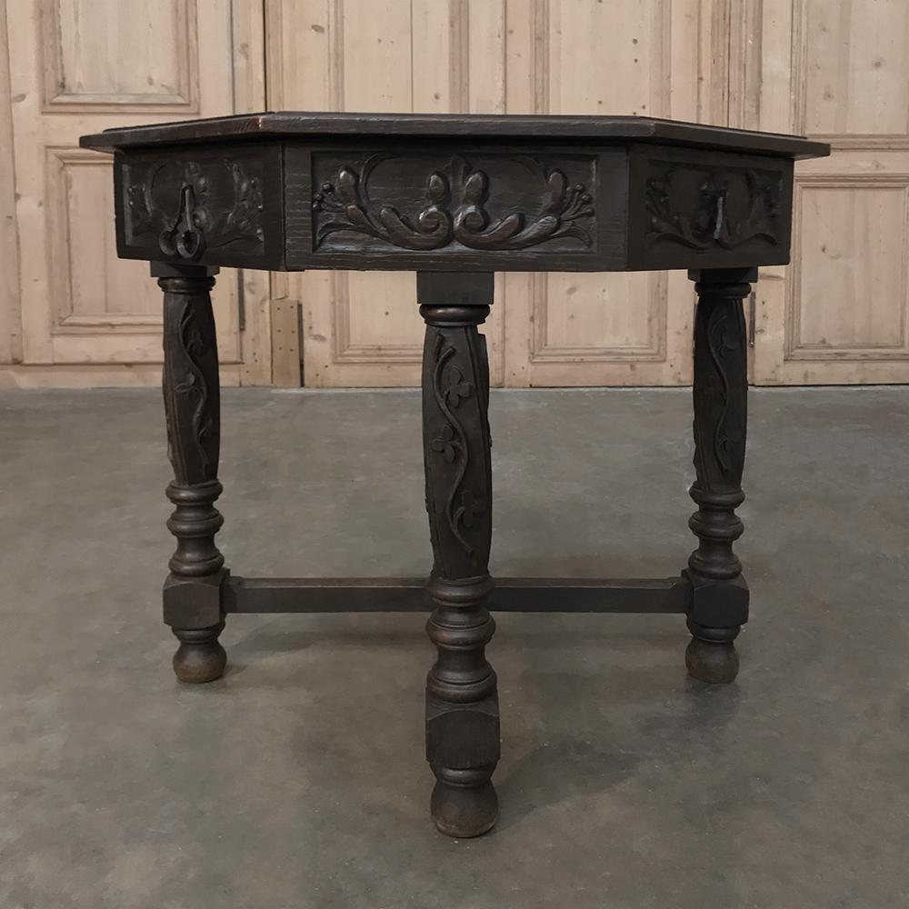 19th Century Renaissance Revival French Hand Carved Octagonal End/Game Table 1