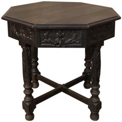 19th Century Renaissance Revival French Hand Carved Octagonal End/Game Table