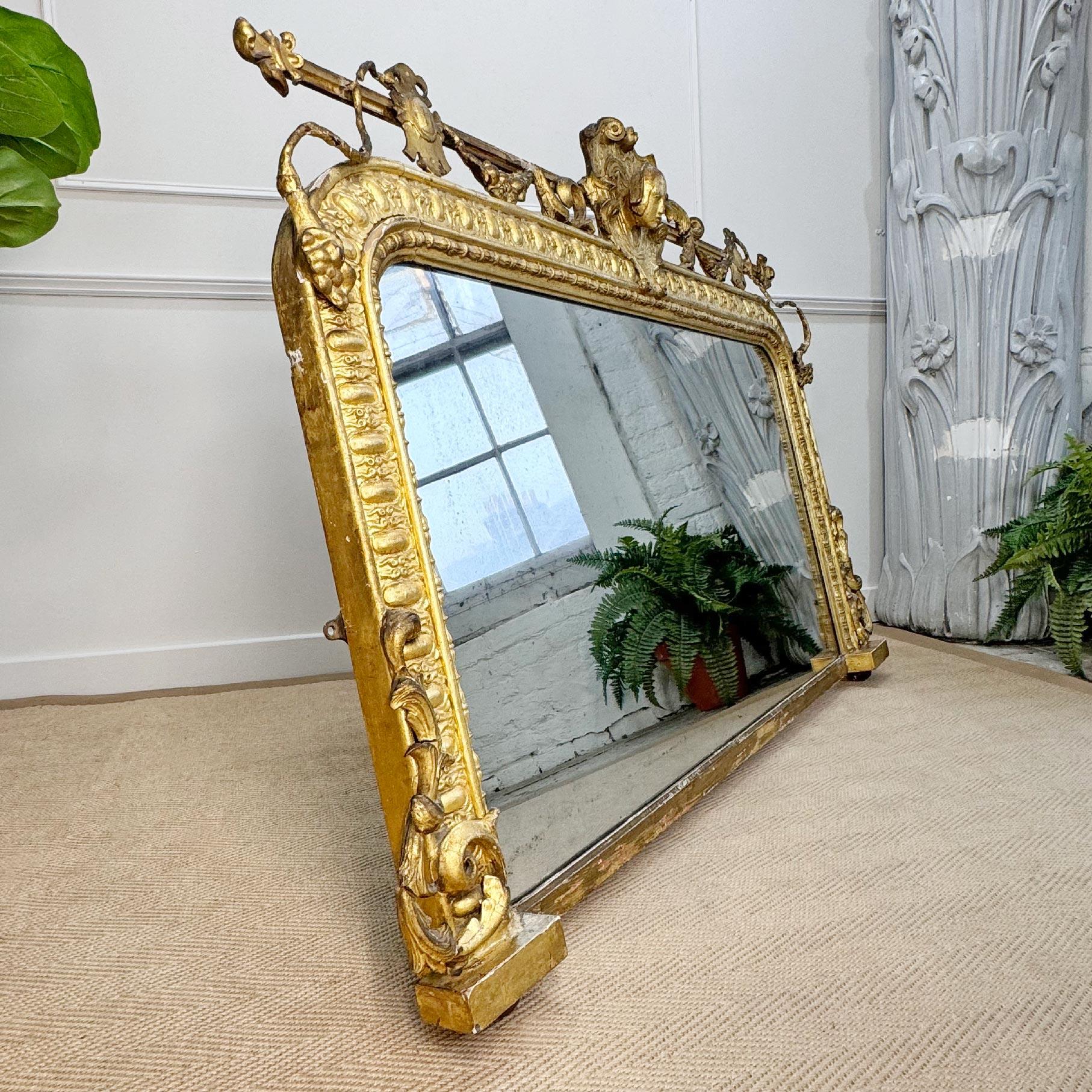 Miroir à trumeau en bois doré du XIXe siècle, Renaissance Revive État moyen - En vente à Hastings, GB