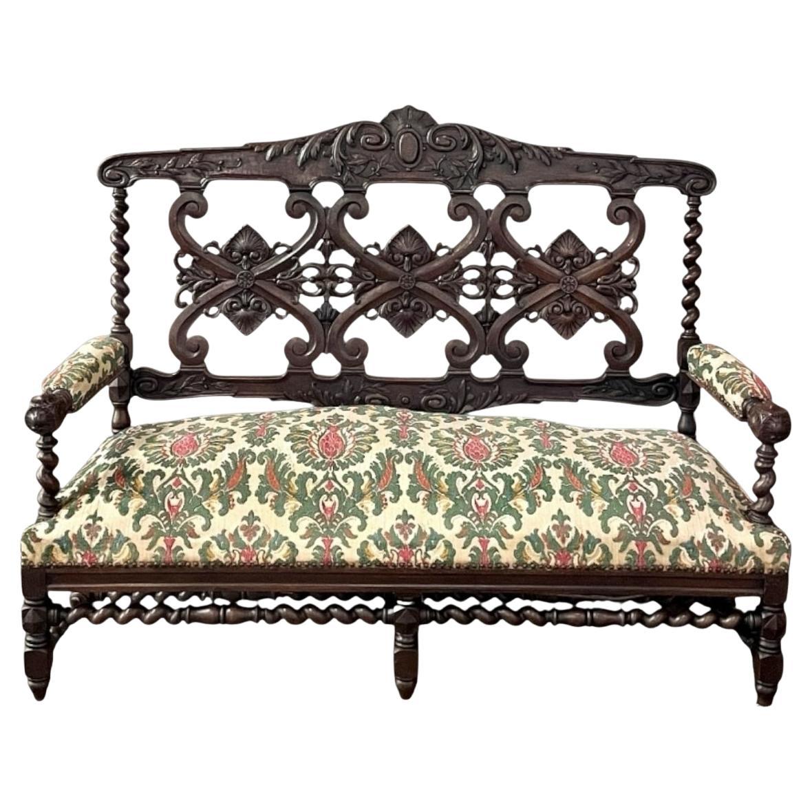 Renaissance-Revival-Sofa im Stil von Louis XIII des 19. Jahrhunderts aus massiver Eiche