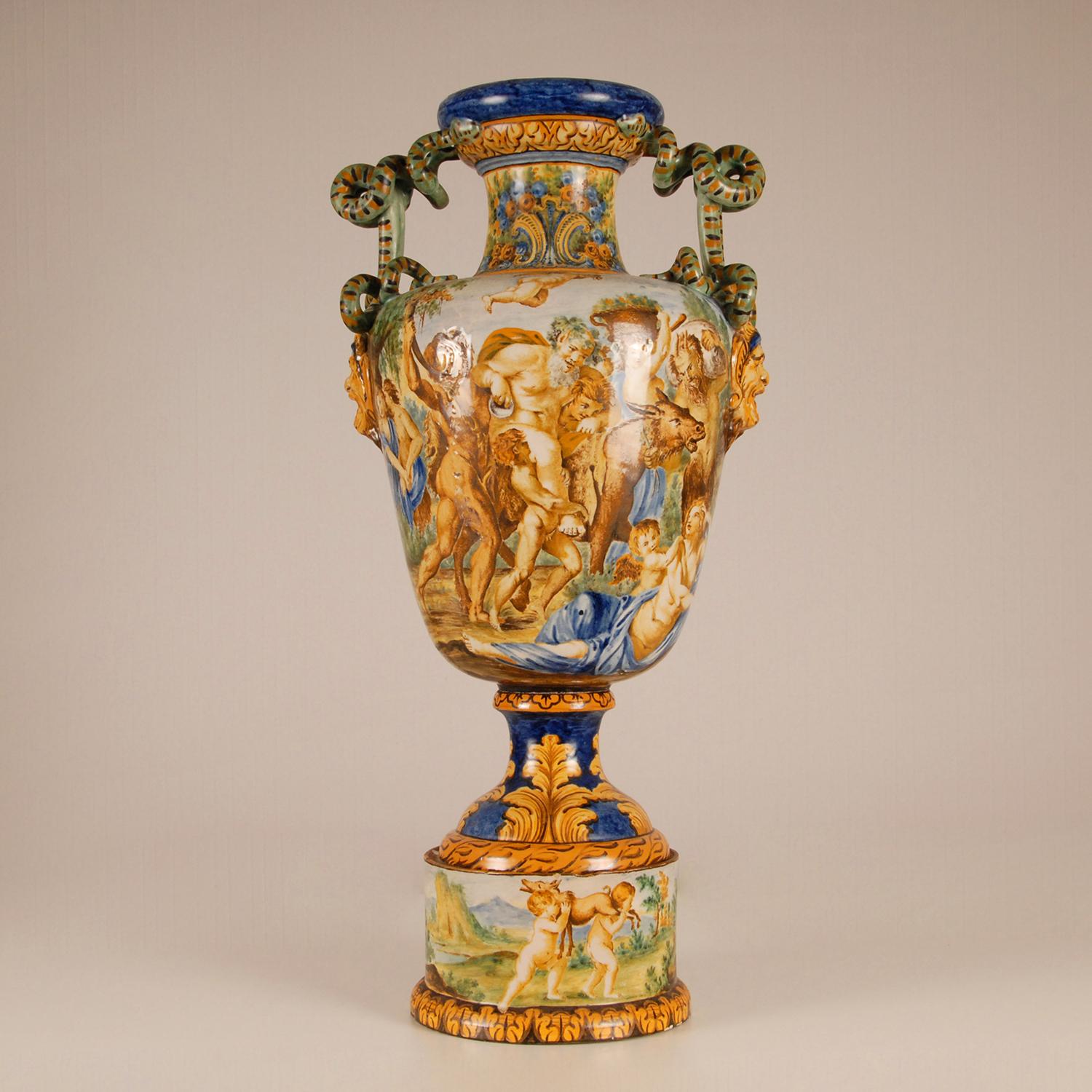 Grand vase italien en majolique à anses serpentines avec une scène mythologique
Représentation du triomphe de Bacchus et Ariane - Annibale Carracci - 1597 - Galerie Farnèse, Rome
Une partie de la fresque du plafond 