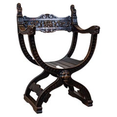 19th-Century Renaissance Revival Oak Dante Chair in Dark Brown