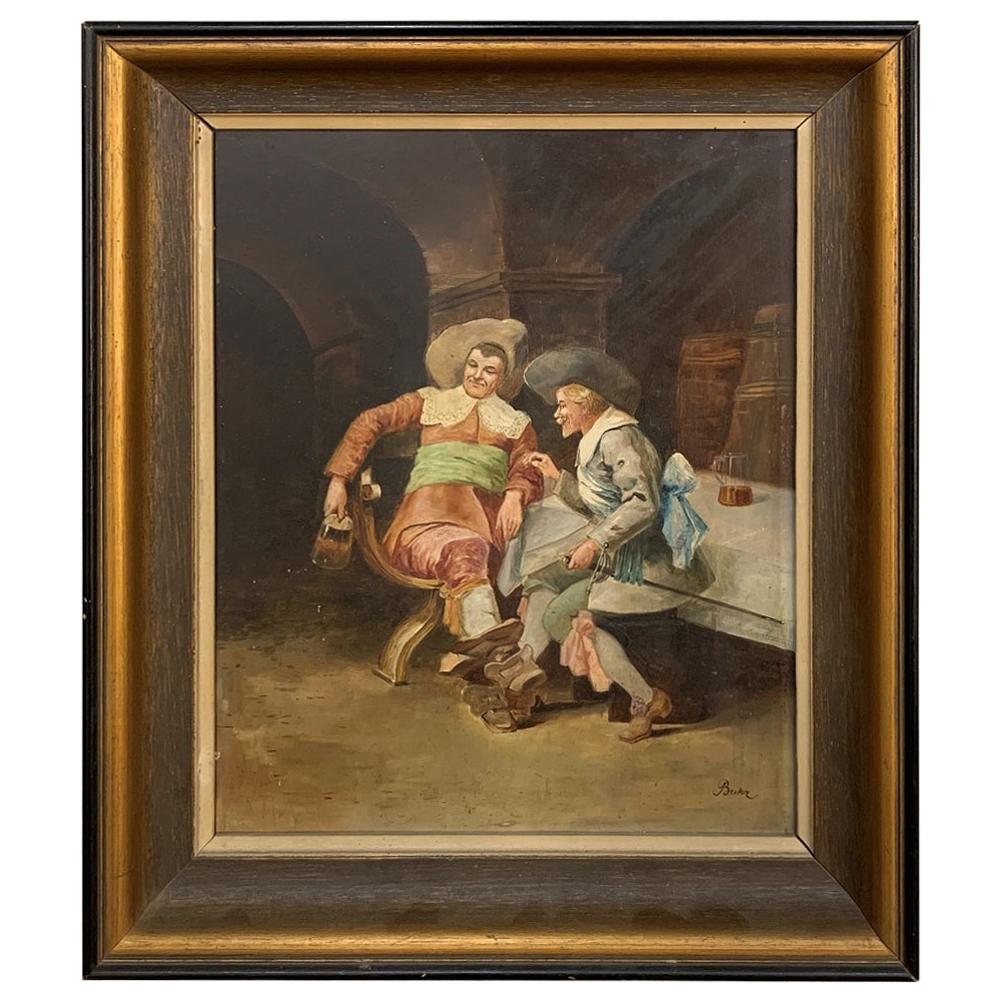 19th Century Renaissance Revival Period Framed Oil Painting on Board