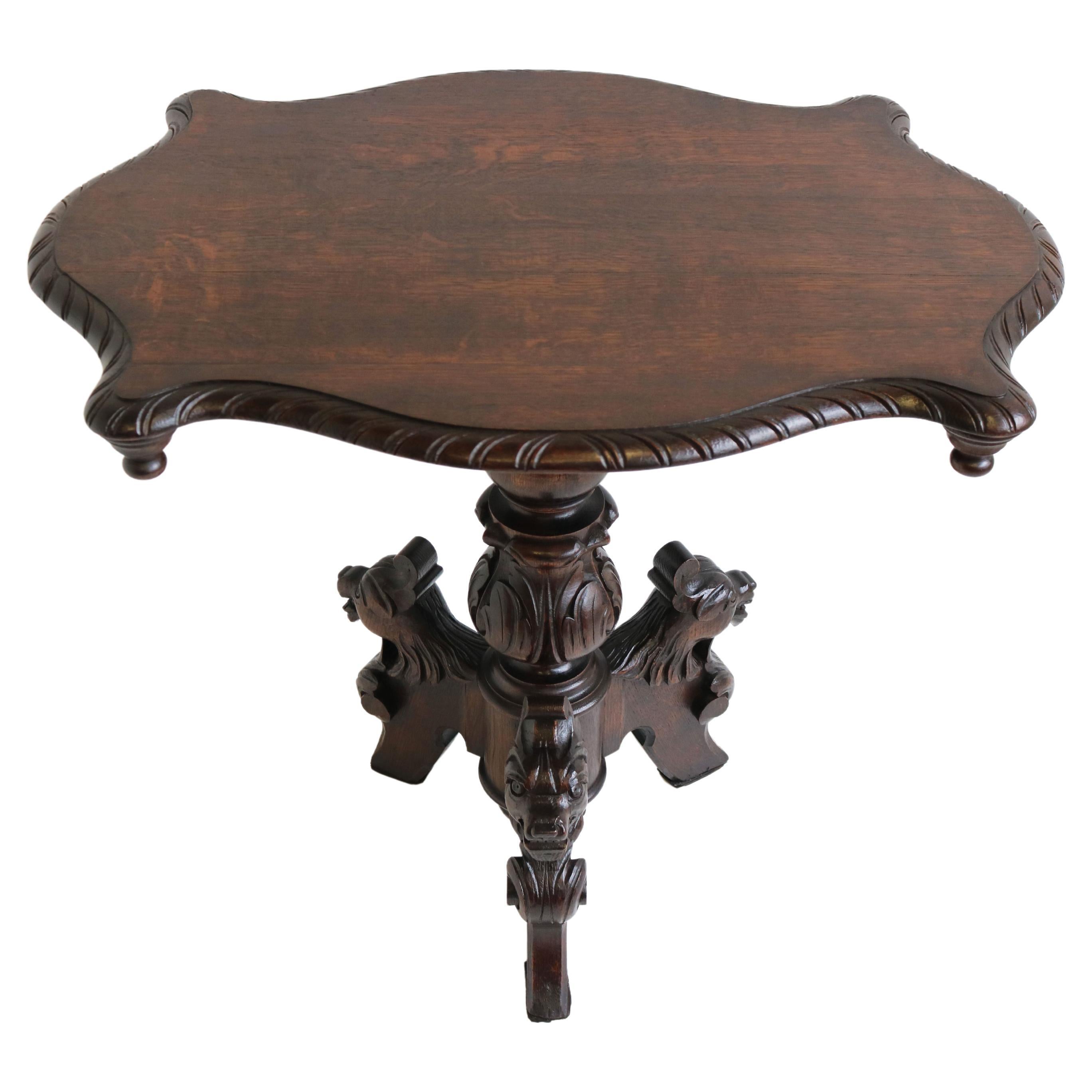 19th Century Renaissance Revival Side Table / Coffee Table Antique Oak Lions For Sale