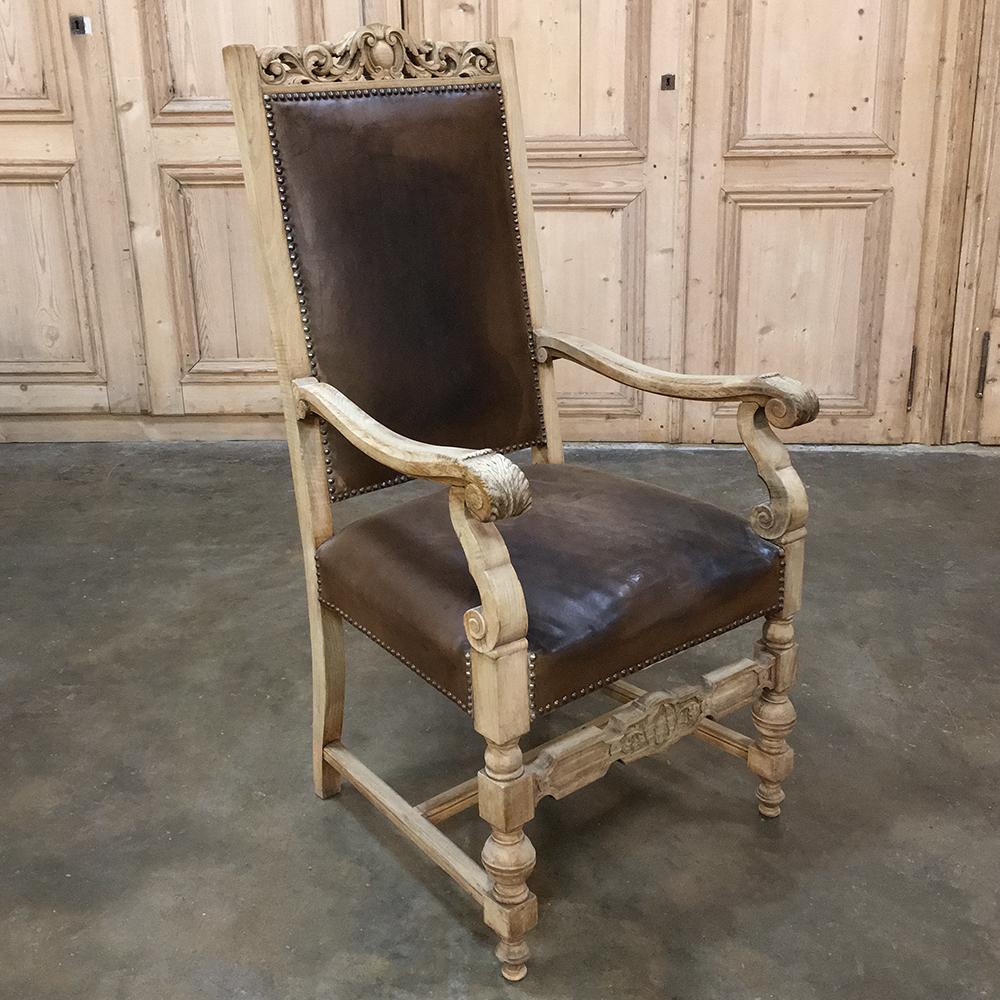 French 19th Century Renaissance Revival Stripped Oak Armchair For Sale