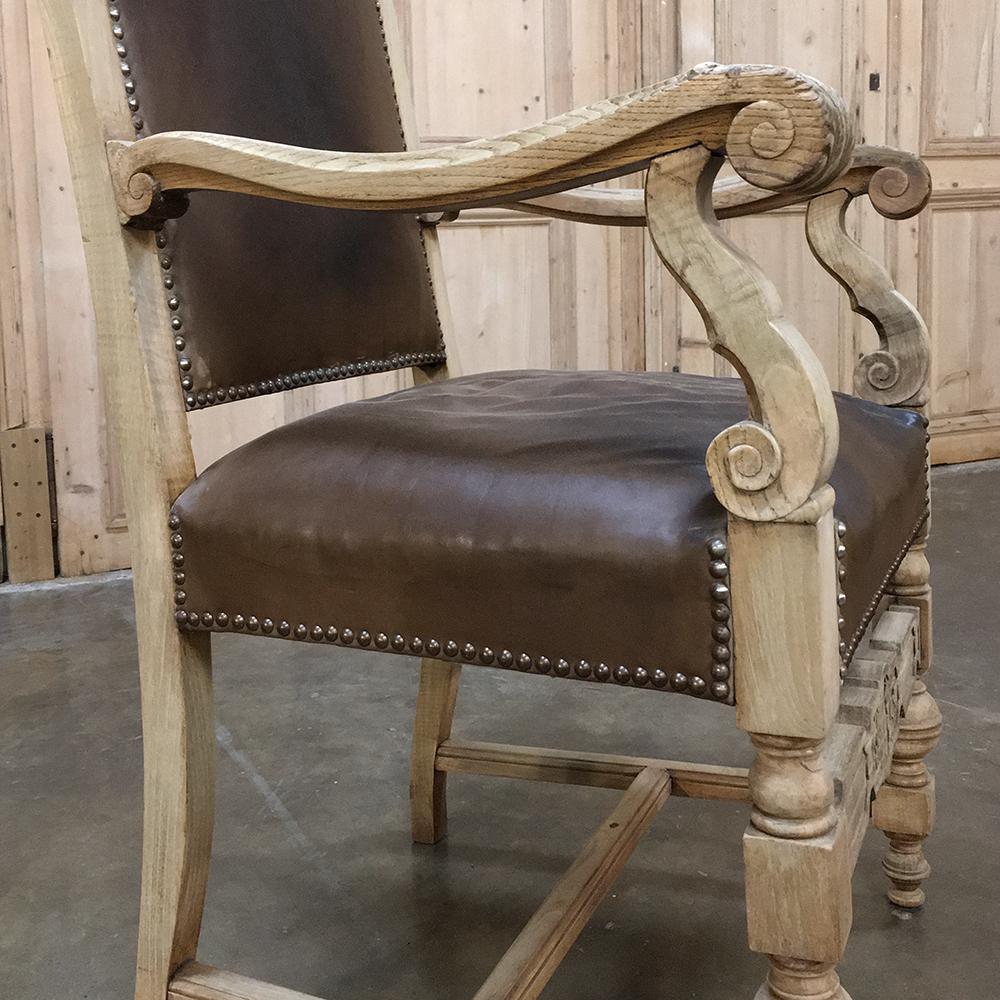 Hand-Crafted 19th Century Renaissance Revival Stripped Oak Armchair For Sale