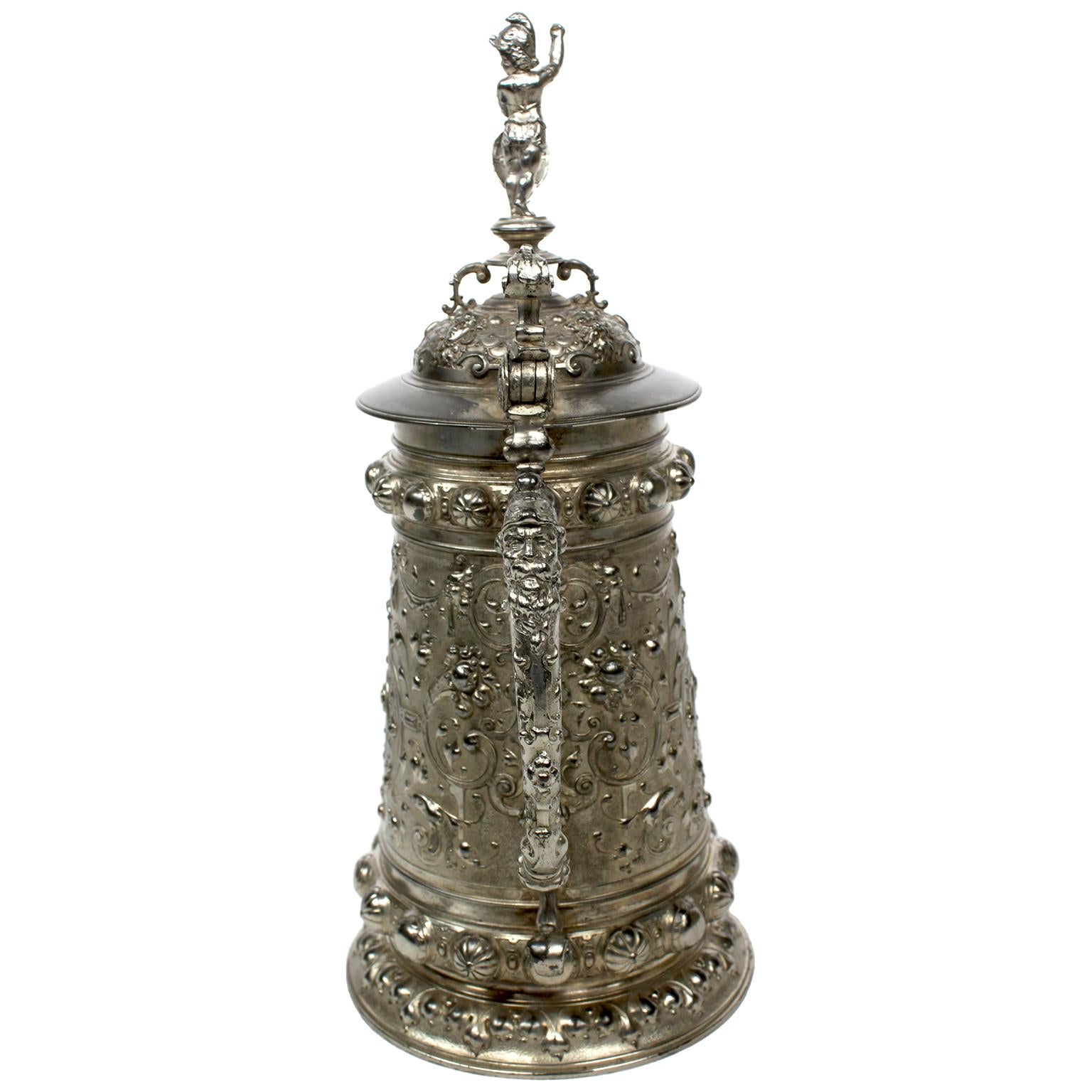 19th Century Renaissance Revival Style Britannia Silver Plated WMF Beer-Tankard In Fair Condition For Sale In Los Angeles, CA