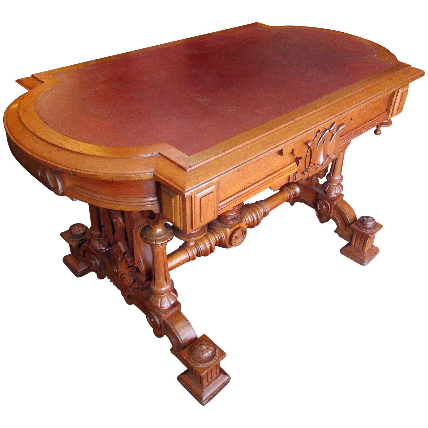 19th Century Renaissance Revival Desk Library Table For Sale