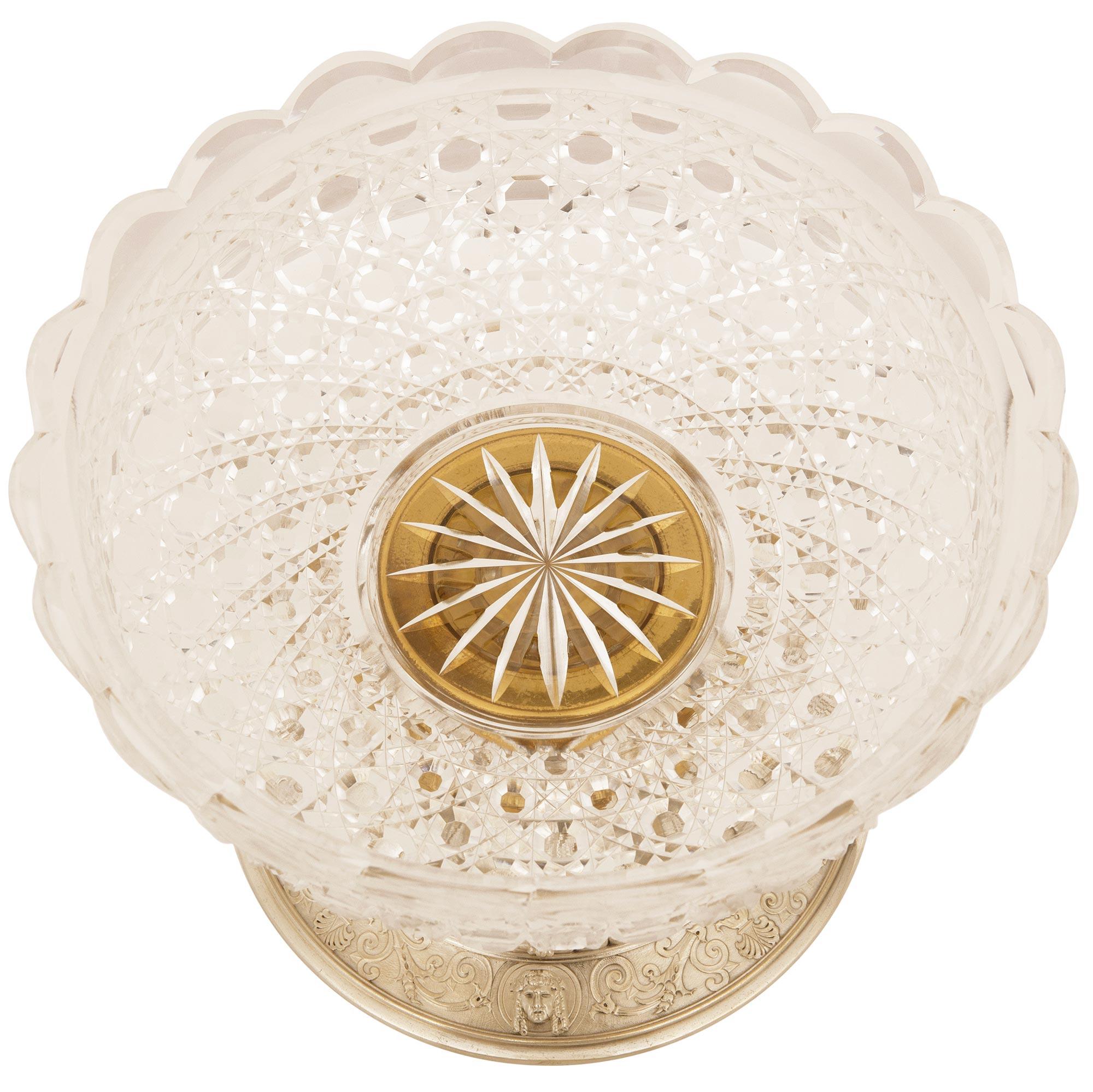 19th century Renaissance st. Silvered Bronze, Ormolu and Crystal centerpiece For Sale 5