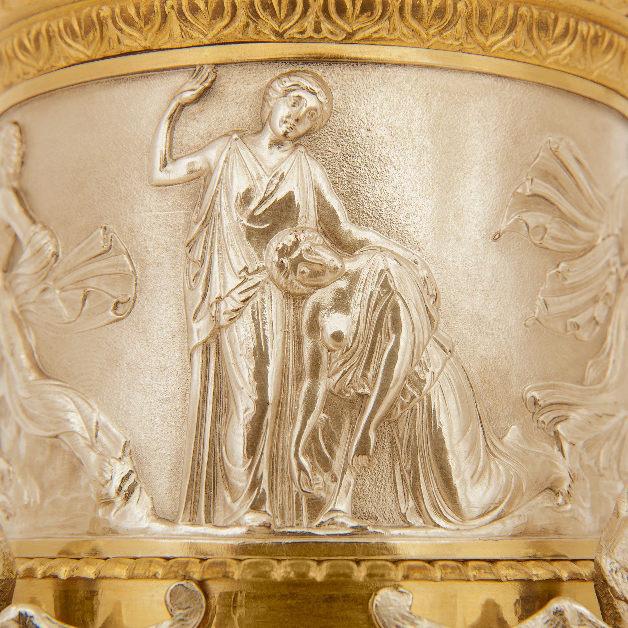 19th century Renaissance st. Silvered Bronze, Ormolu and Crystal centerpiece For Sale 1
