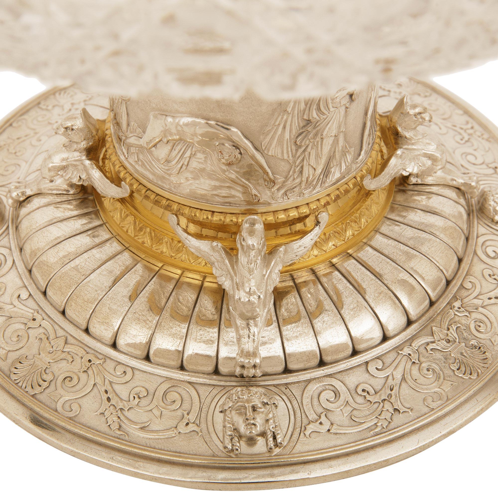 19th century Renaissance st. Silvered Bronze, Ormolu and Crystal centerpiece For Sale 3