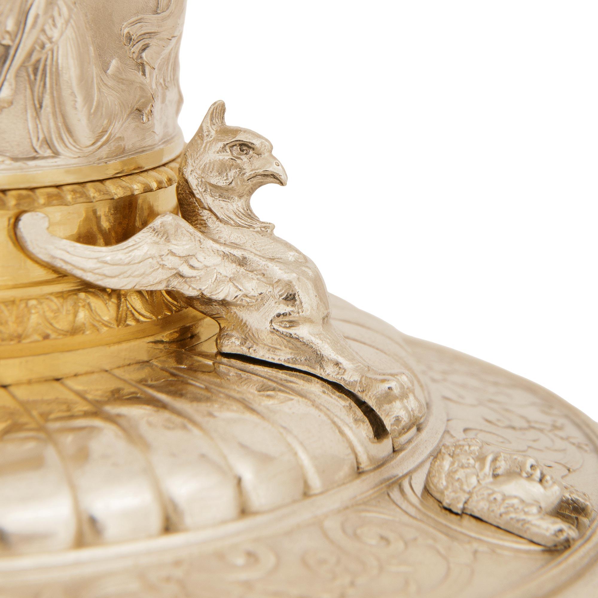19th century Renaissance st. Silvered Bronze, Ormolu and Crystal centerpiece For Sale 4