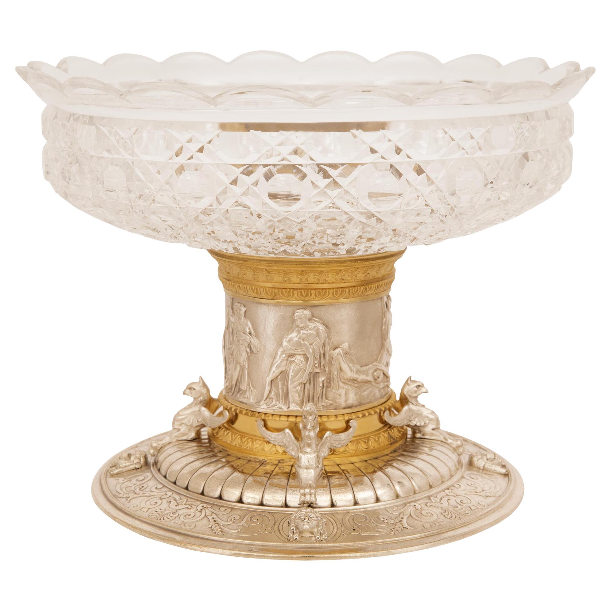 19th century Renaissance st. Silvered Bronze, Ormolu and Crystal centerpiece For Sale