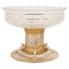 19th century Renaissance st. Silvered Bronze, Ormolu and Crystal centerpiece