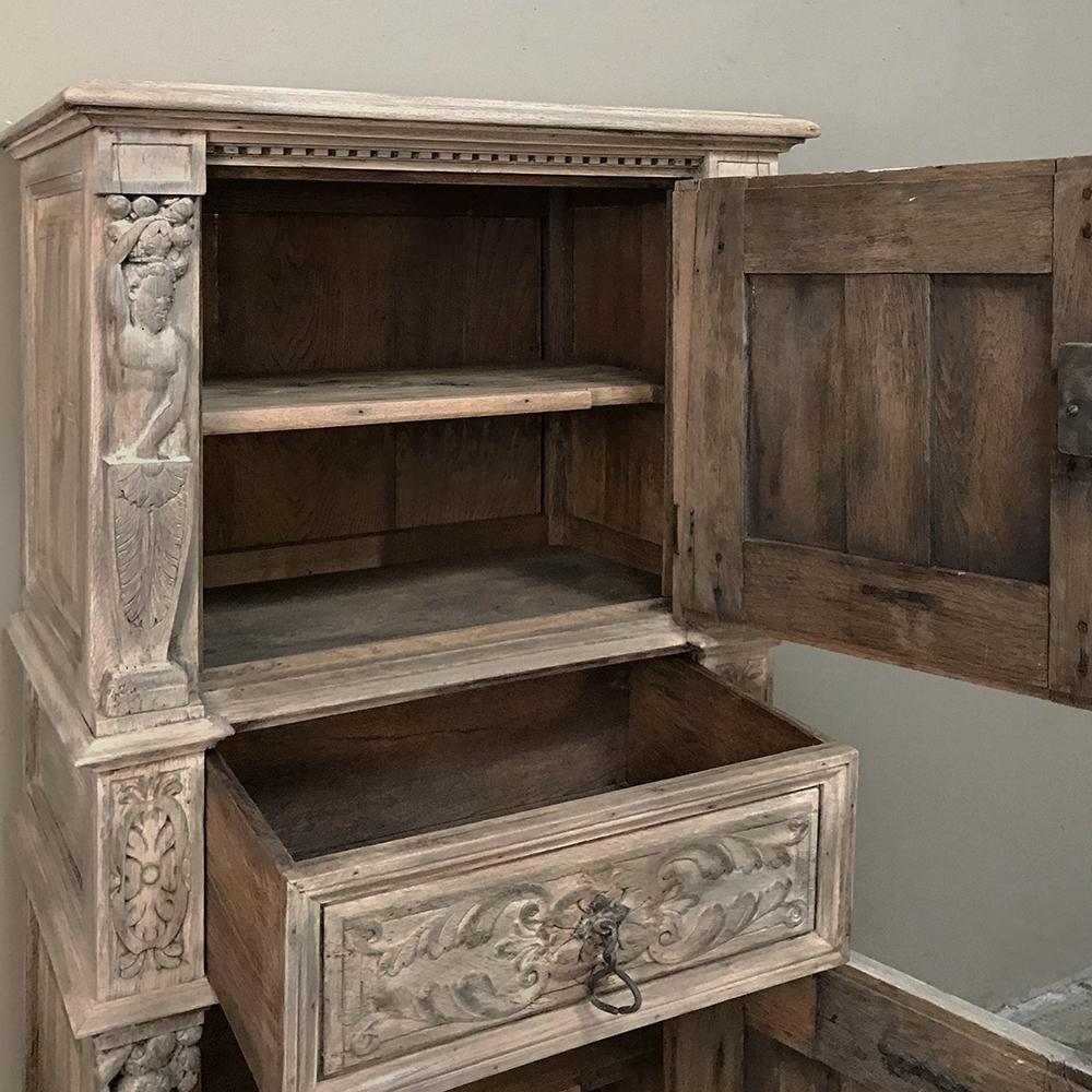 Hand-Carved 19th Century Renaissance Stripped Oak Cabinet