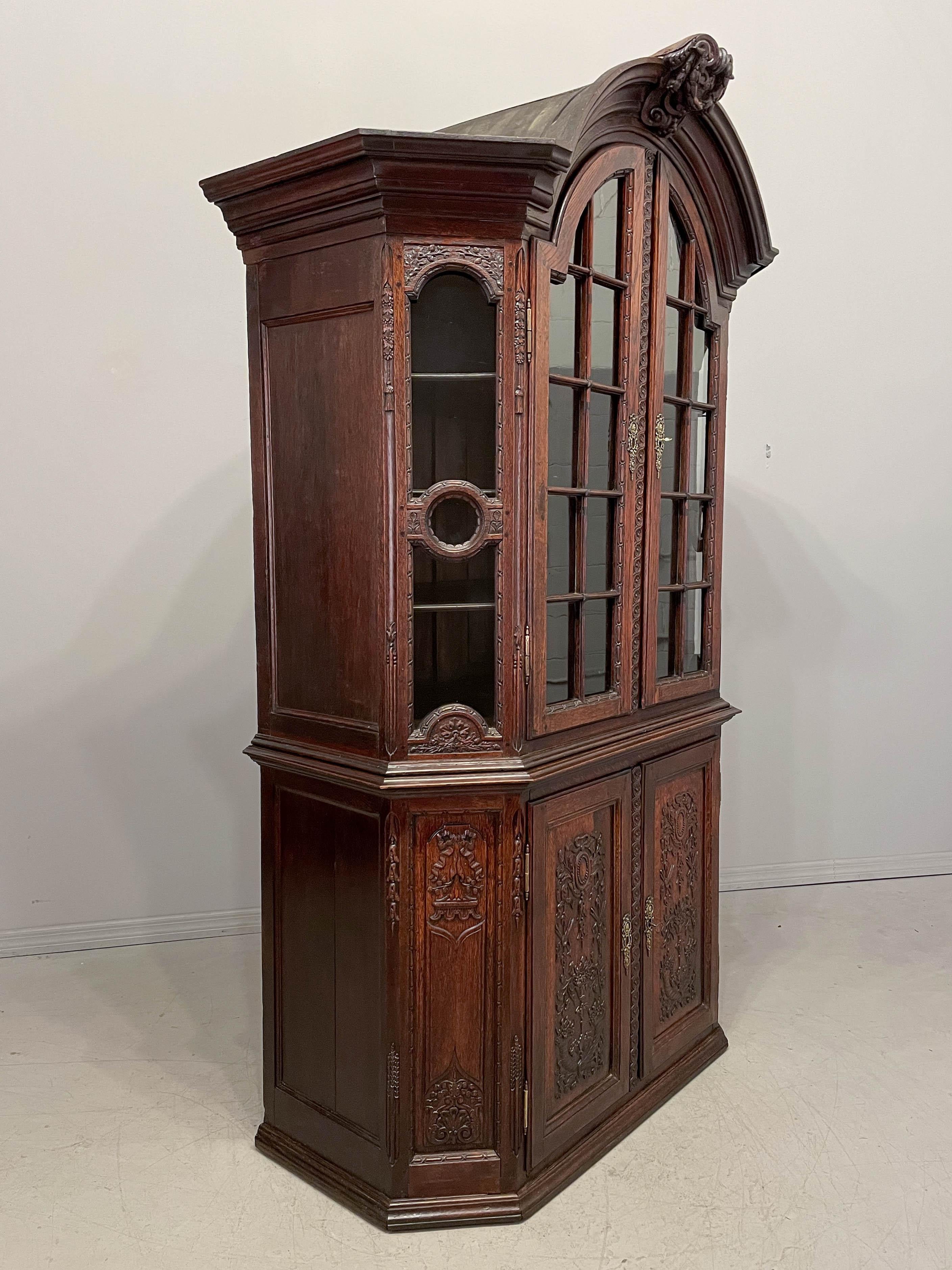 Brass 19th Century Renaissance Style Belgian Buffet À Deux Corps or Cabinet For Sale