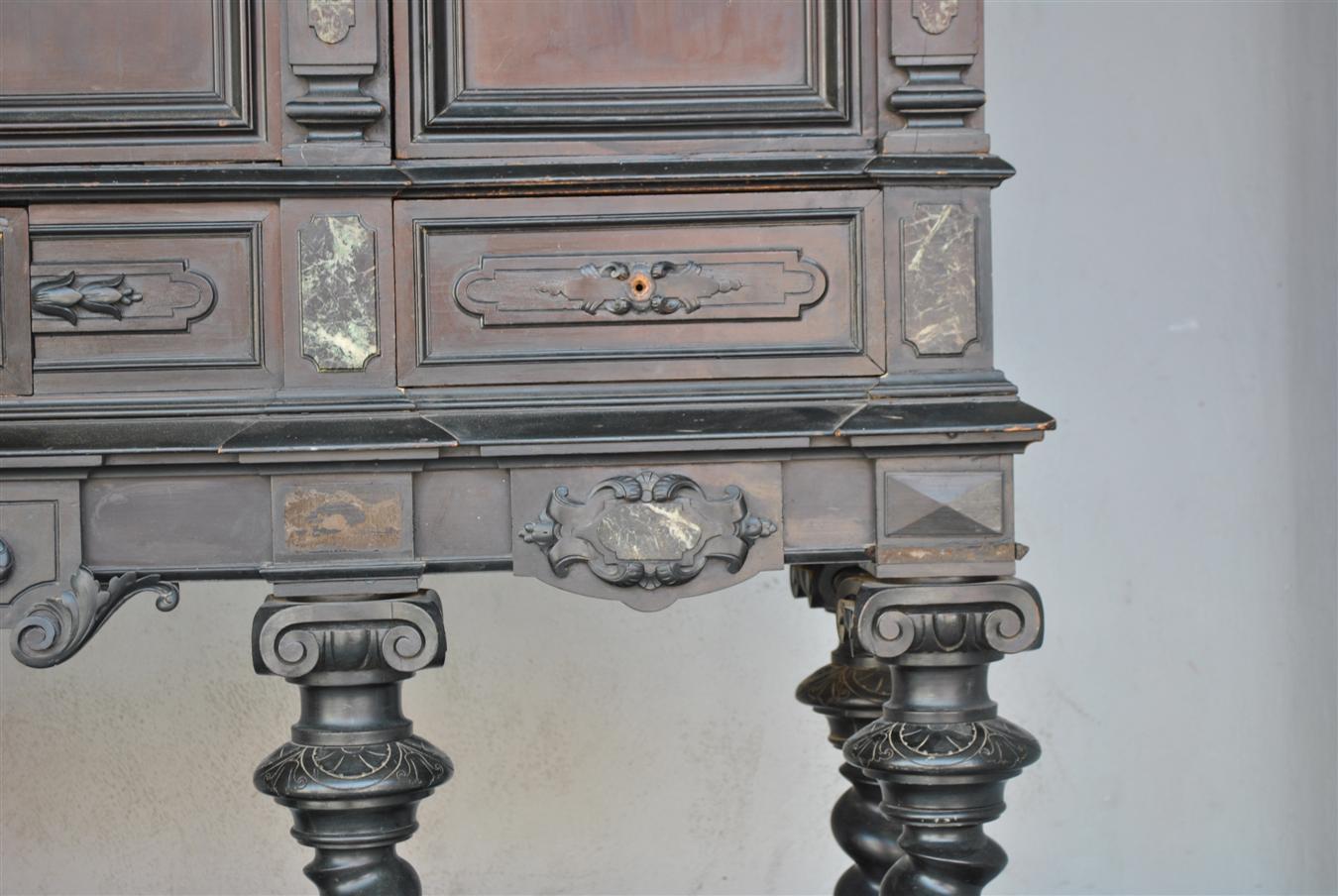 Carved 19th Century Renaissance Style Important Blackened Wooden Cabinet For Sale