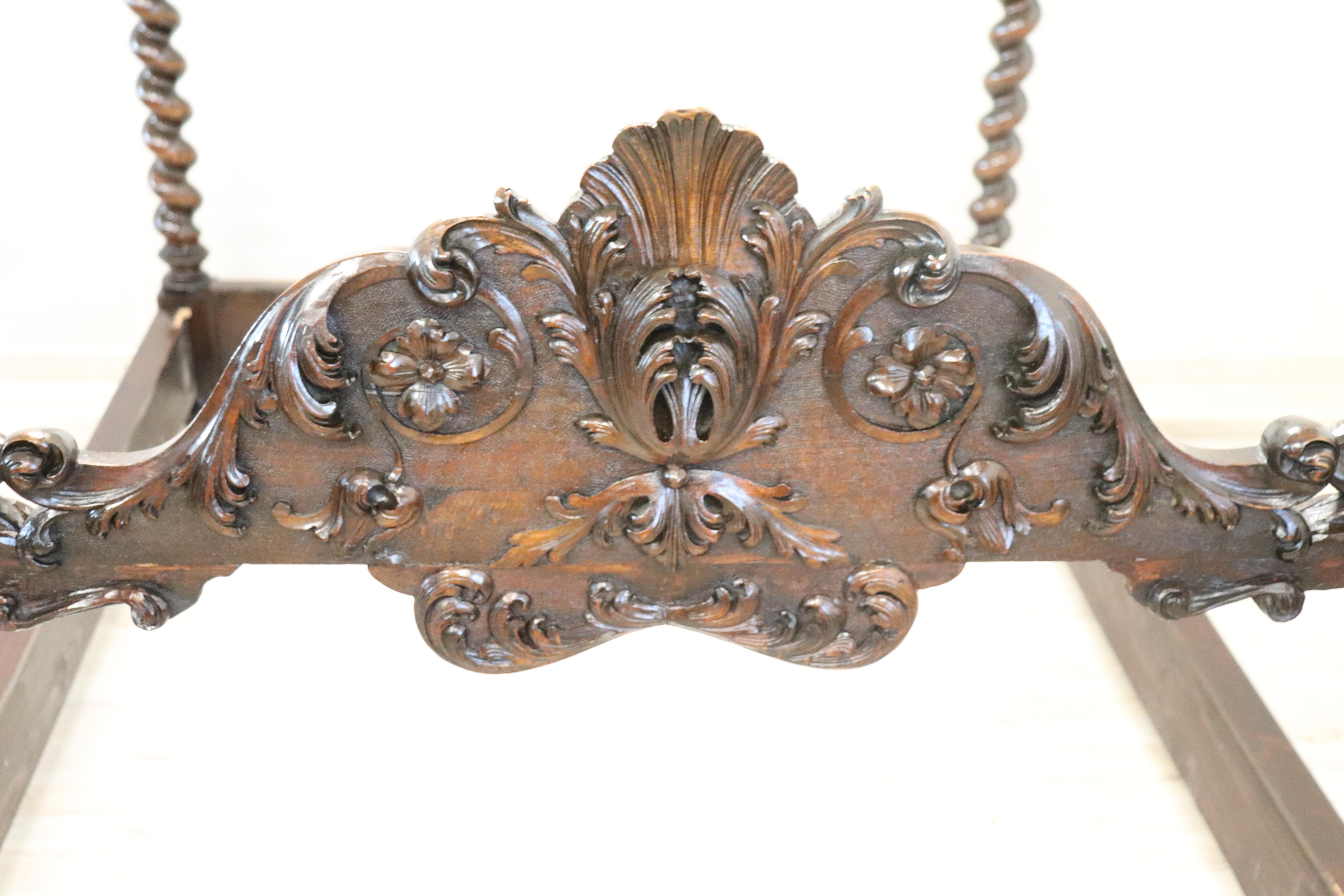 19th Century Renaissance Style Italian Carved Walnut Antique Bed 6