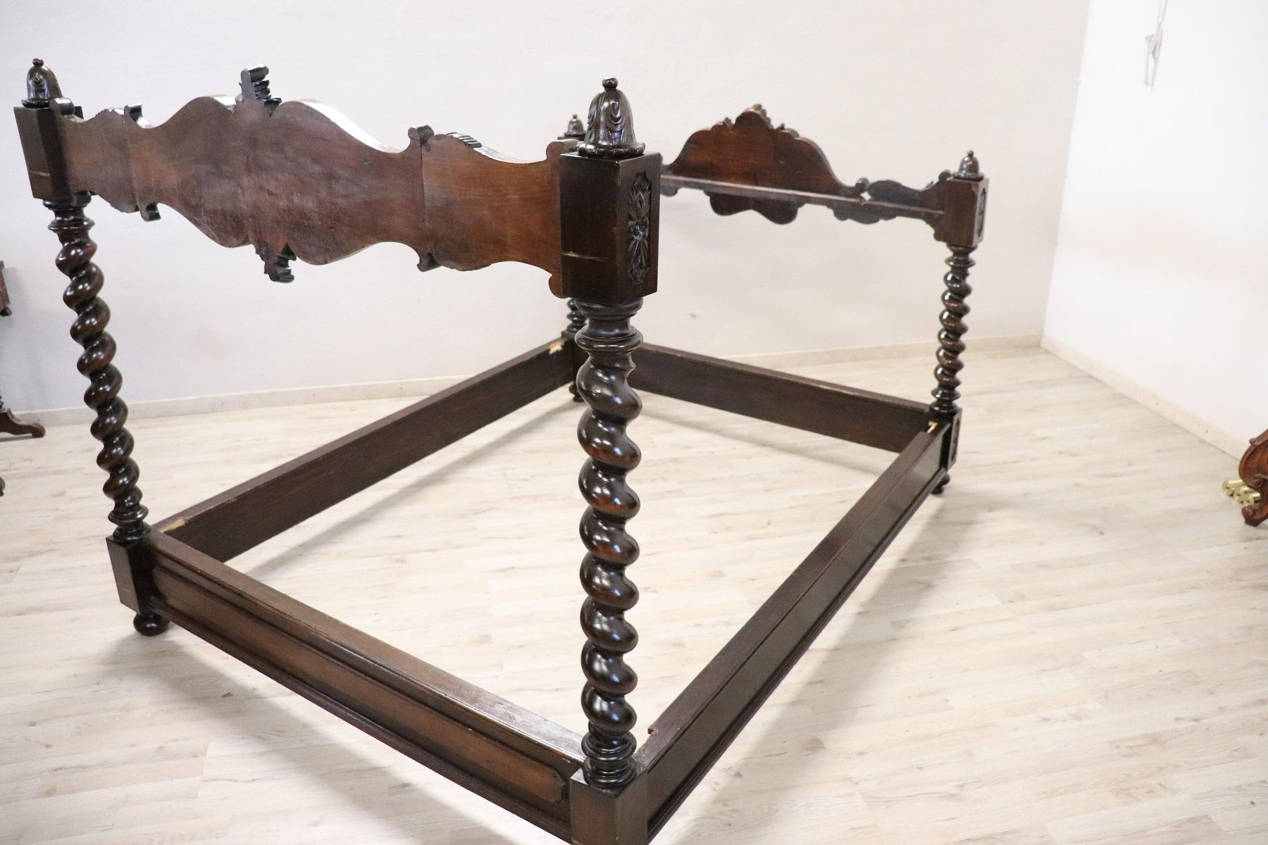 19th Century Renaissance Style Italian Carved Walnut Antique Bed 9