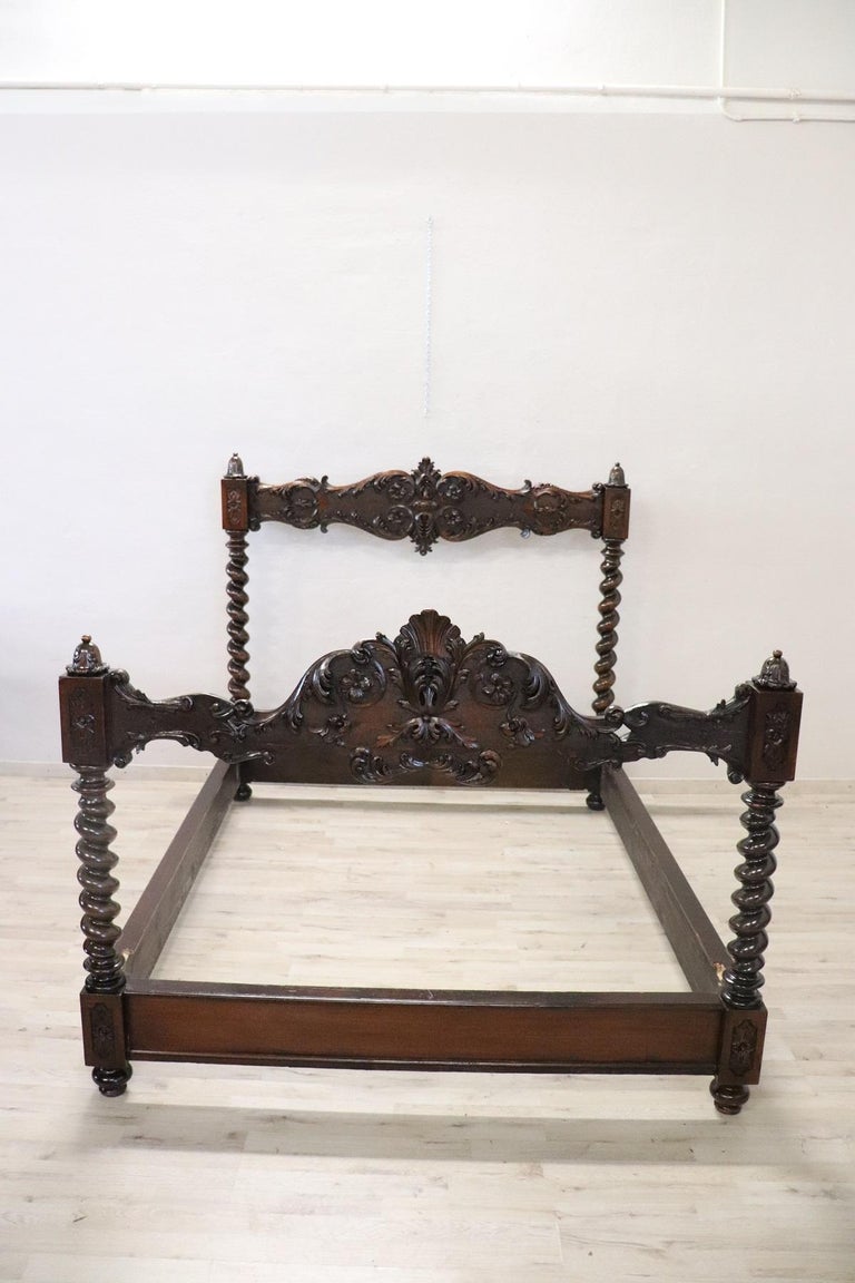 19th Century Renaissance Style Italian Carved Walnut Antique Bed at 1stDibs