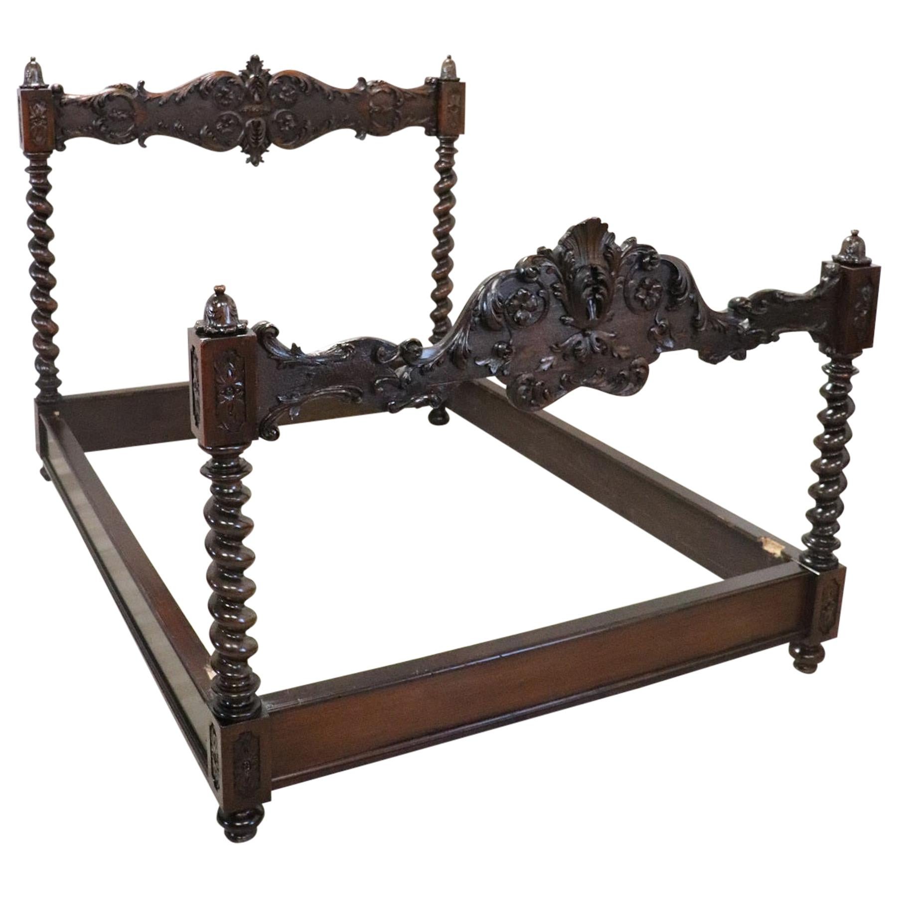 19th Century Renaissance Style Italian Carved Walnut Antique Bed