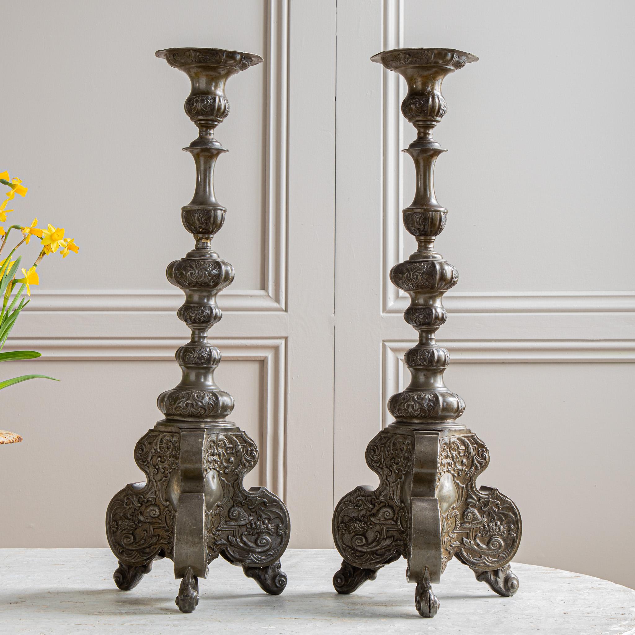 19th Century Renaissance Style Pewter Candle Holders From Towie Barclay Castle For Sale 2