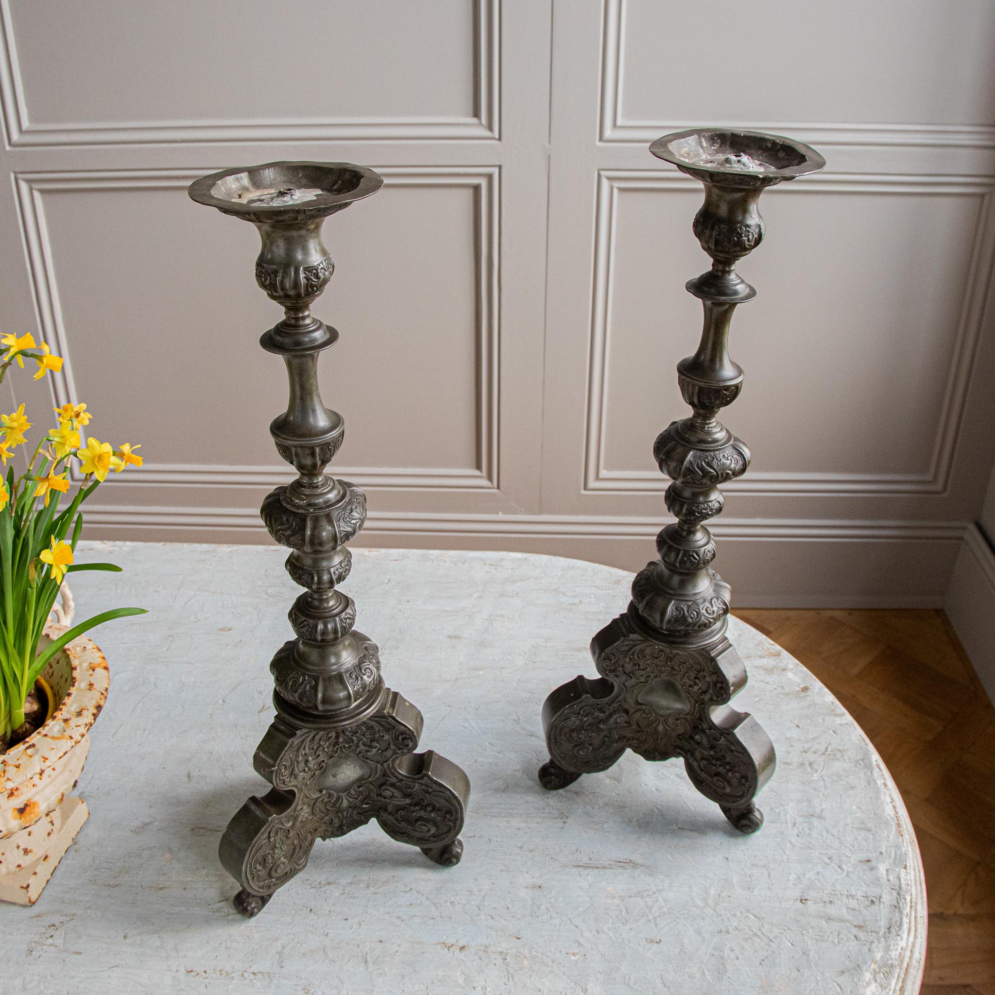 19th Century Renaissance Style Pewter Candle Holders From Towie Barclay Castle For Sale 4