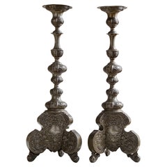 Antique 19th Century Renaissance Style Pewter Candle Holders From Towie Barclay Castle