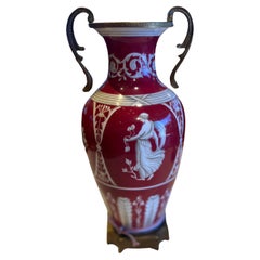 19th Century Renaissance Style Pompeian Red Porcelain Urns