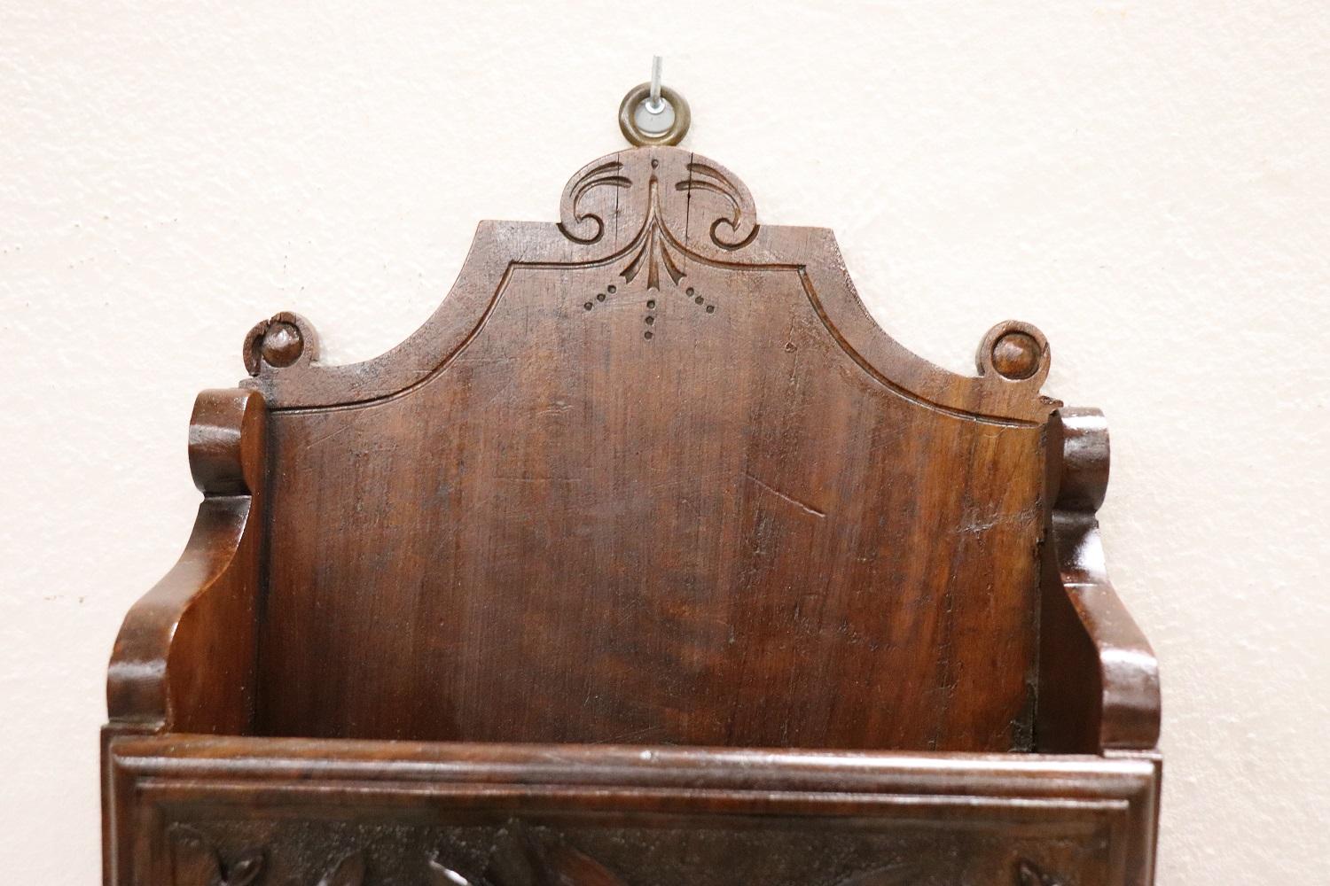 Hand-Carved 19th Century Renaissance Style Wall Magazine Rack in Hand Carved Walnut For Sale