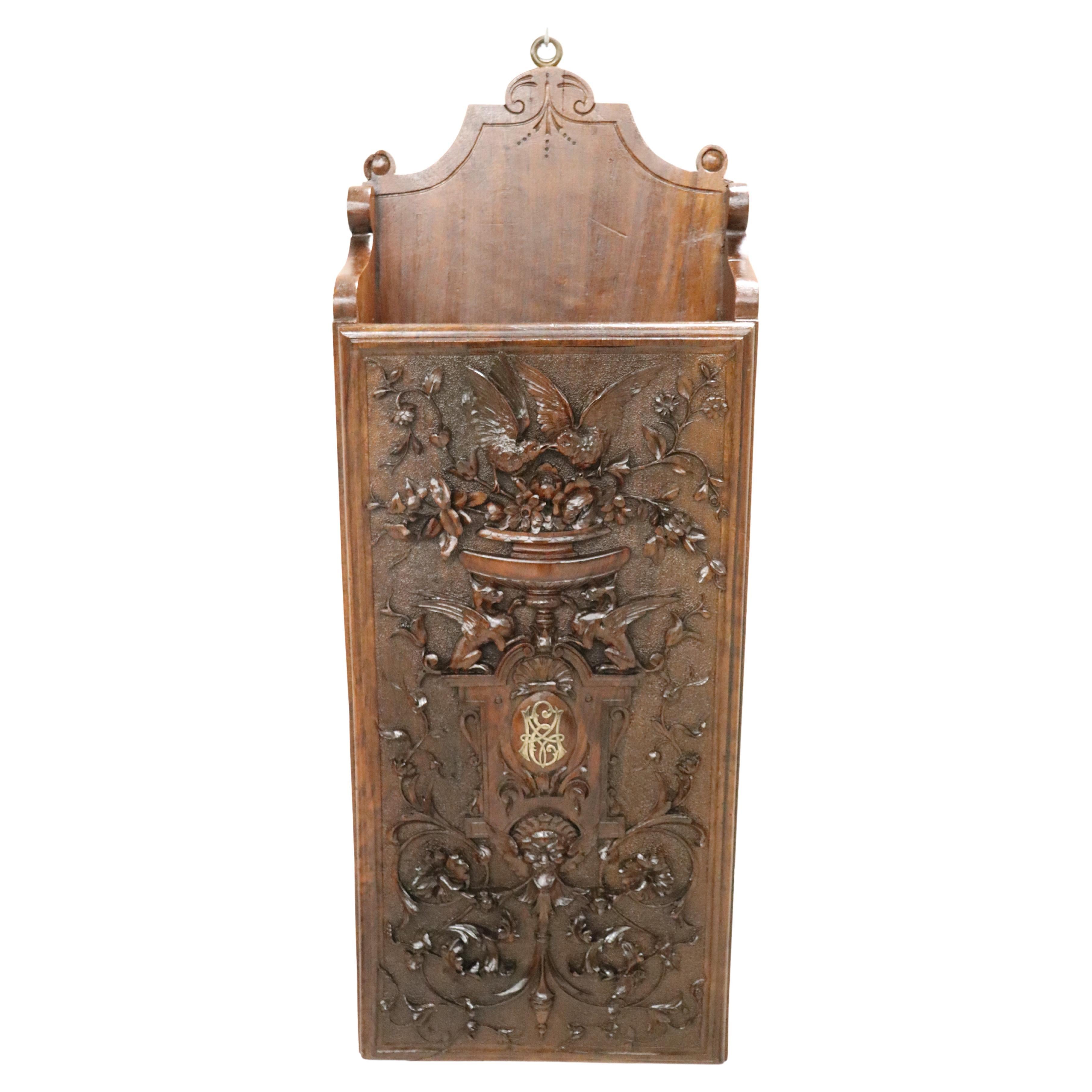 19th Century Renaissance Style Wall Magazine Rack in Hand Carved Walnut