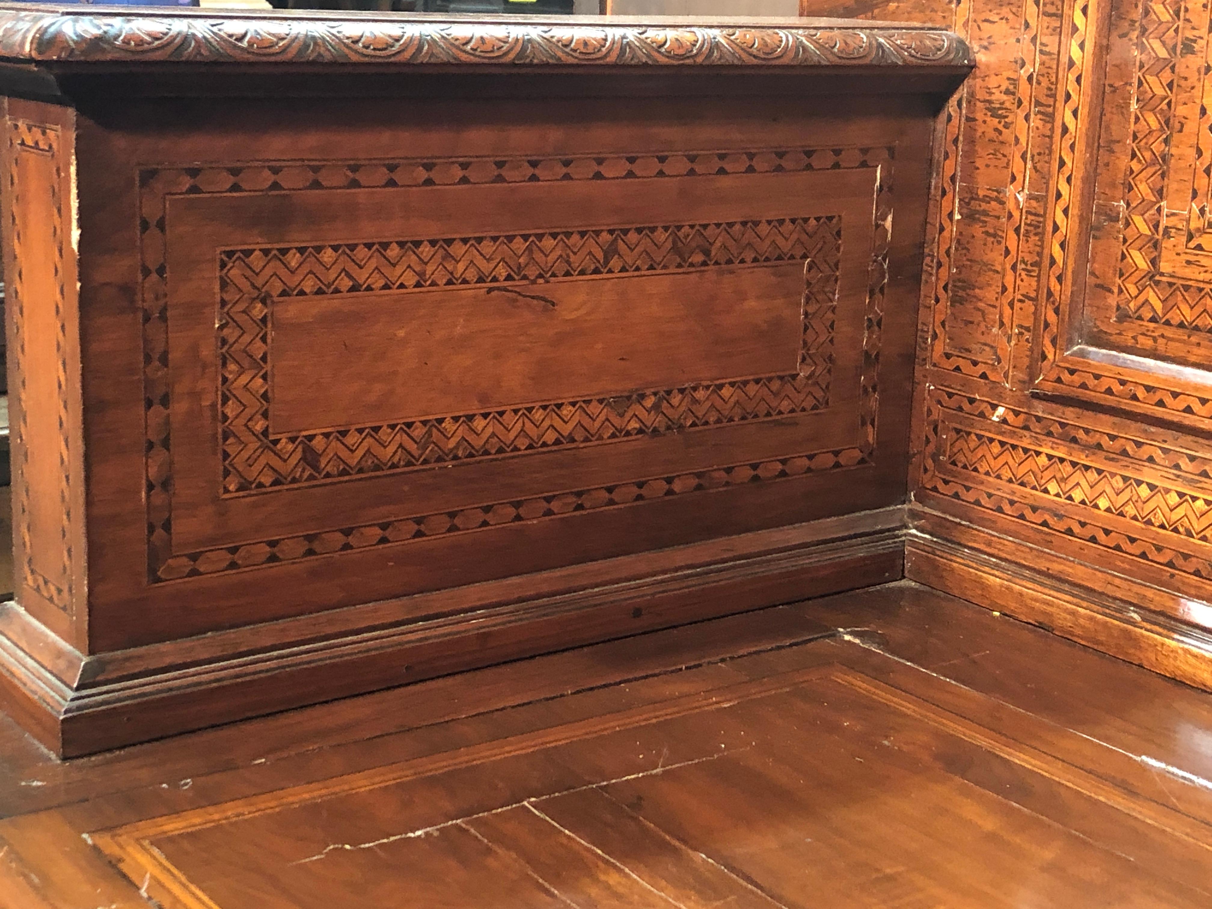 19th Century Renaissance Walnut Italian Tuscan Inlay Benches, 1890s 1